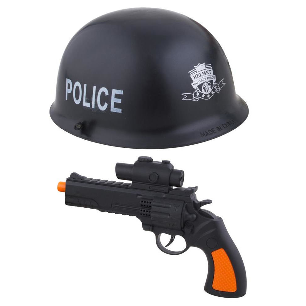 Kinderen speelgoed verkleed wapen en helm set voor politie agenten 2-delig