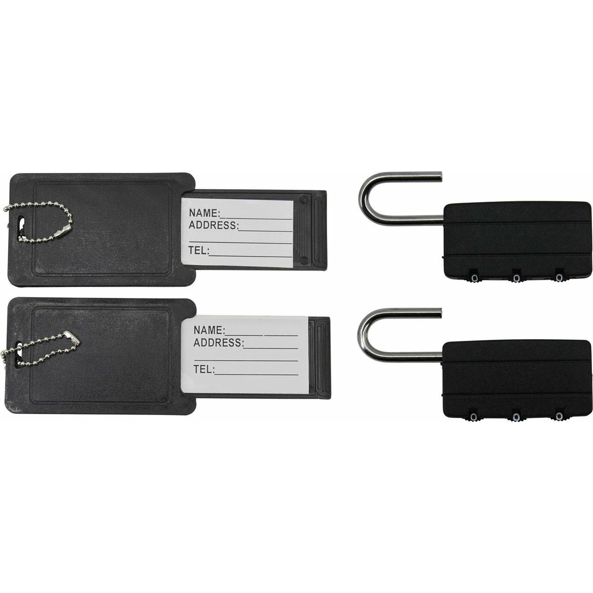 Kofferlabel-bagagelabel incl. hangslot 2x zwart cijferslot