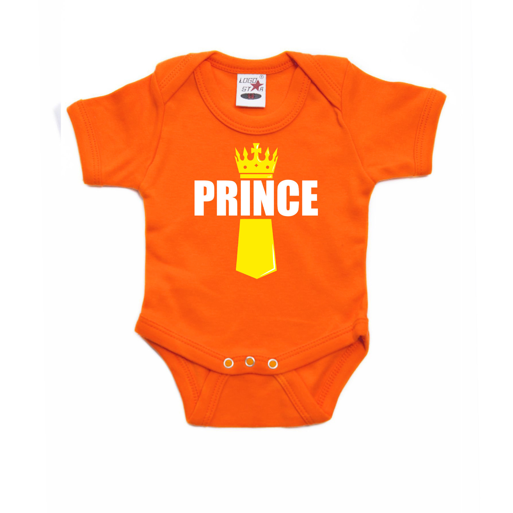 Koningsdag romper Prince met kroontje oranje voor babys