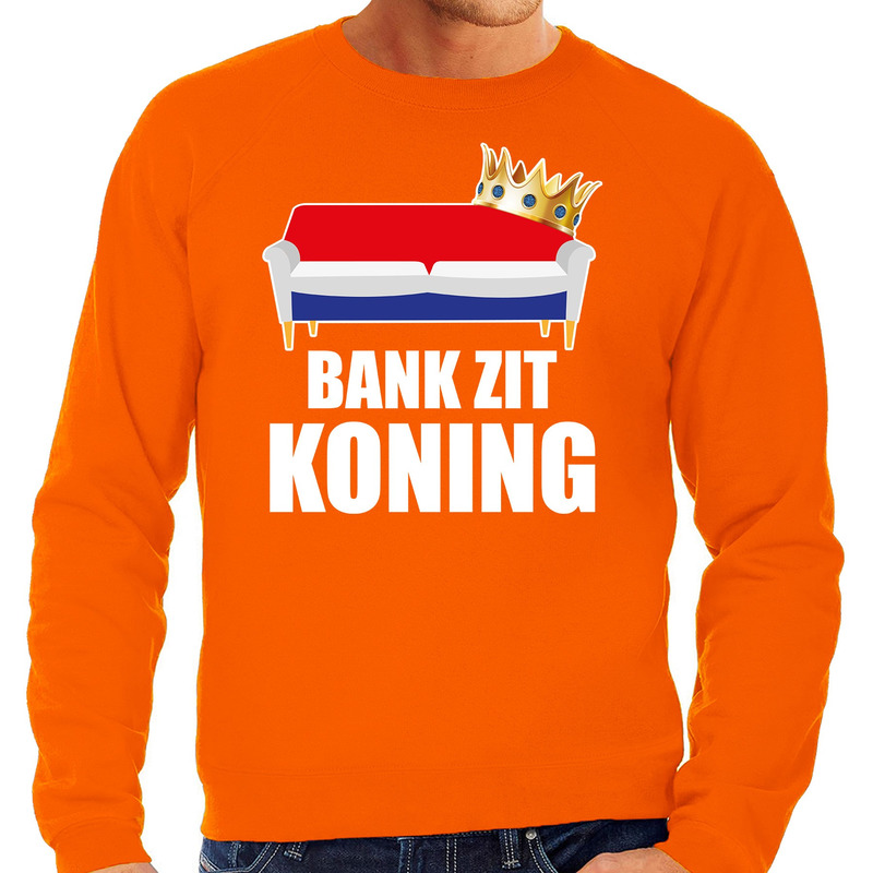 Koningsdag sweater bank zit Koning oranje voor heren