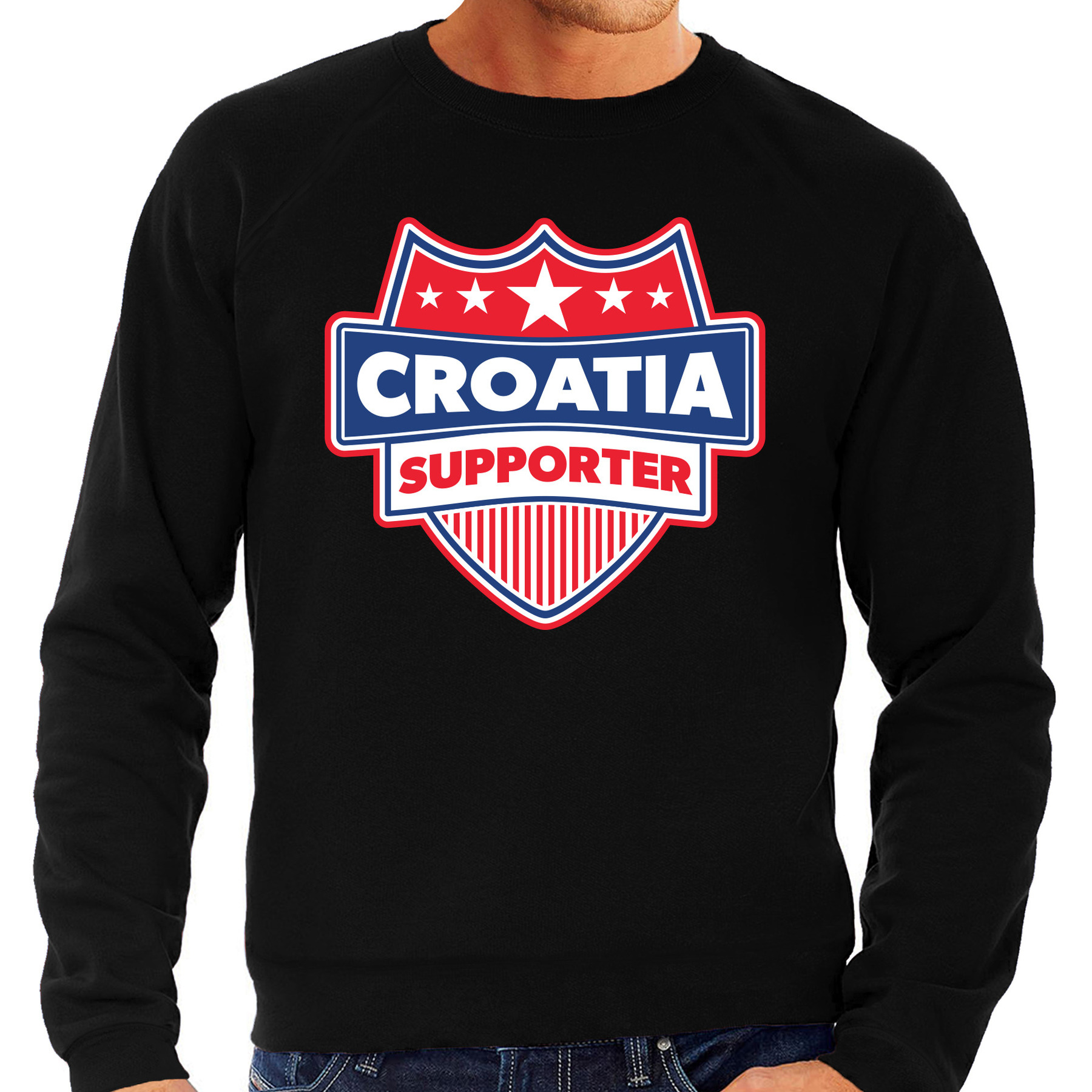 Kroatie-Croatia schild supporter sweater zwart voor heren