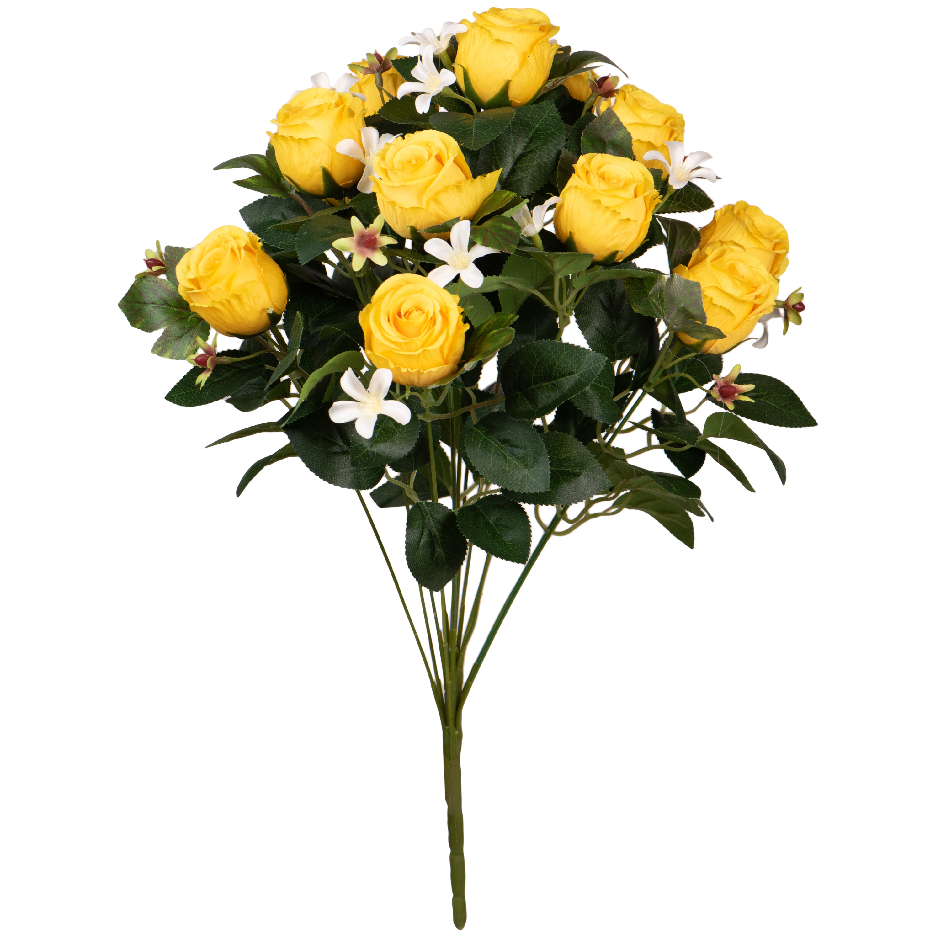 Kunstbloemen boeket rozen met bladgroen geel H49 cm Bloemstuk