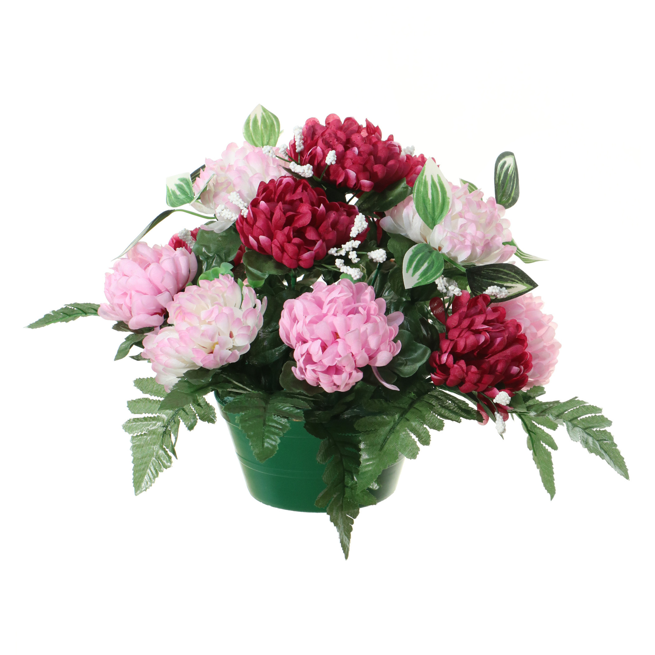 Kunstbloemen plantje crysanten in pot cerise-roze D30 x H24 cm Bloemstuk Bladgroen
