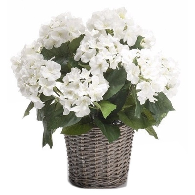 Kunstplant witte Hortensia in mand 45 cm
