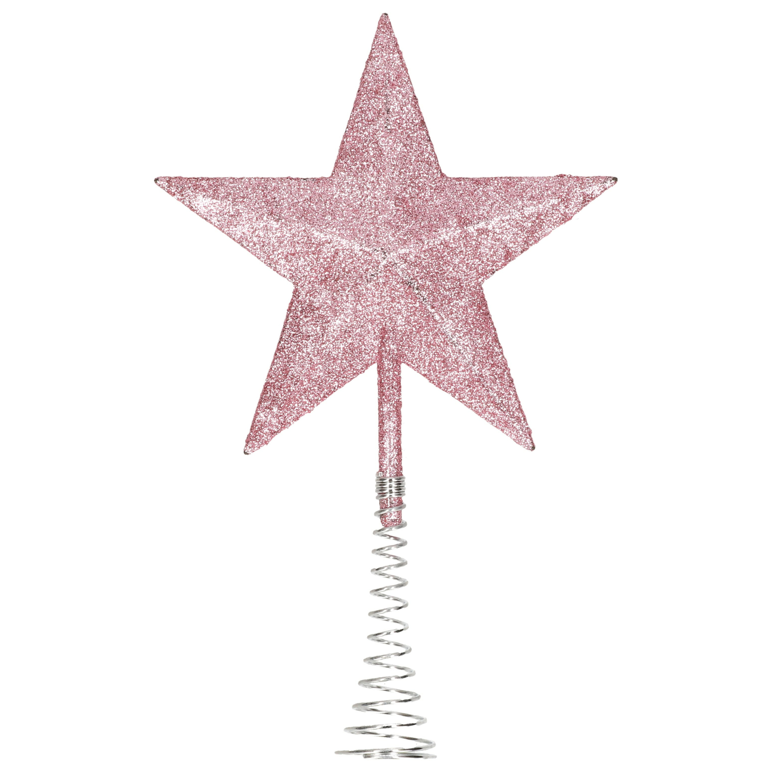 Kunststof kerstboom ster piek glitter roze 20 cm