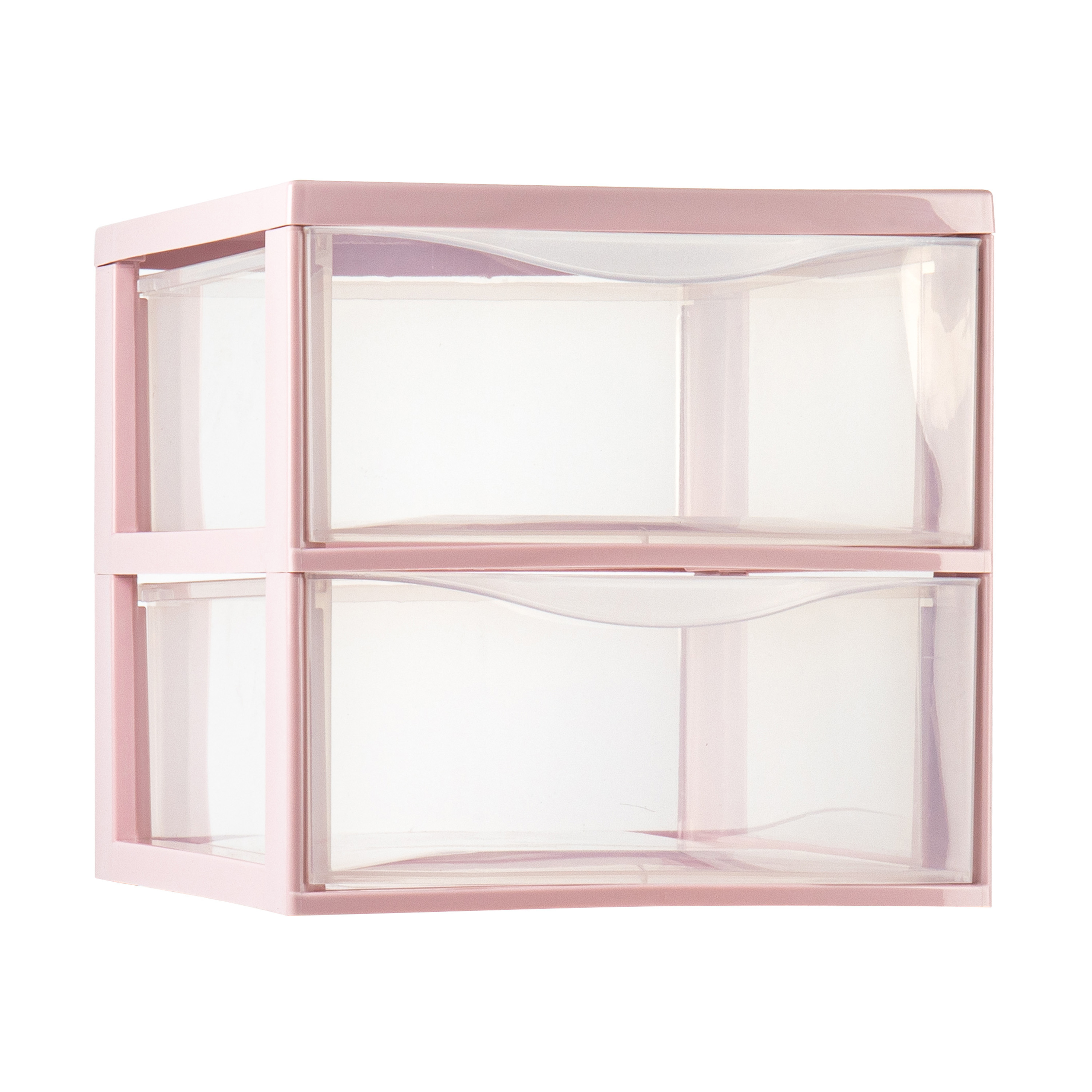 Ladeblokje-bureau organizer met 2x lades transparant-roze L26 x B36 x H25 cm plastic