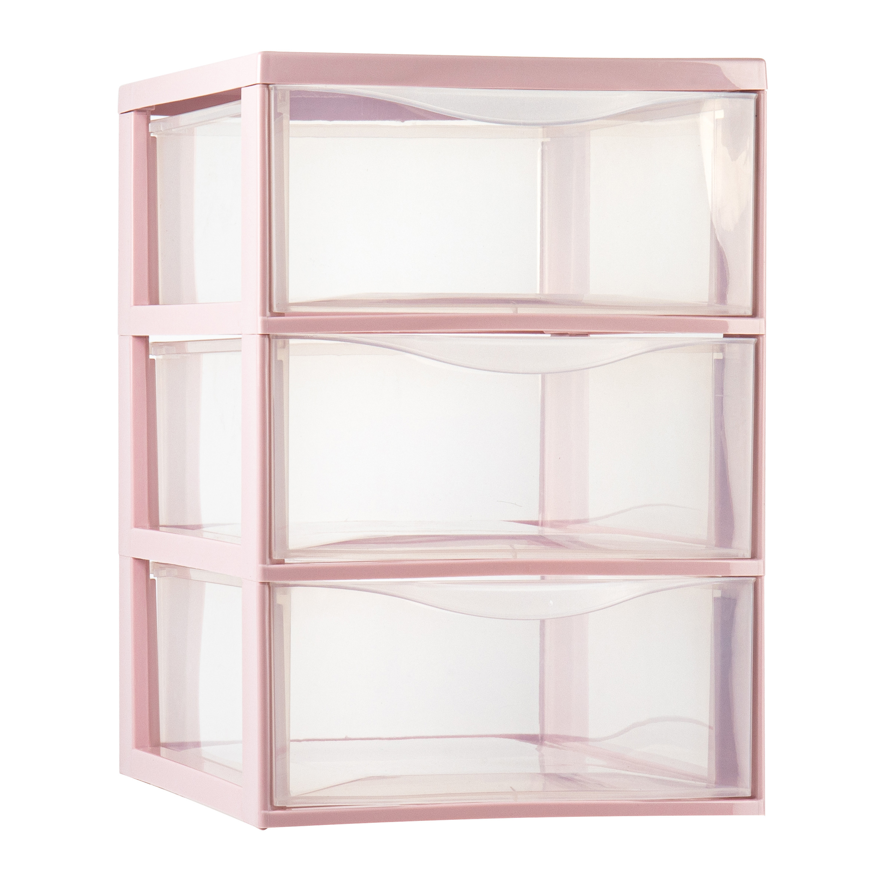 Ladeblokje-bureau organizer met 3x lades transparant-roze L26 x B37 x H37 cm plastic
