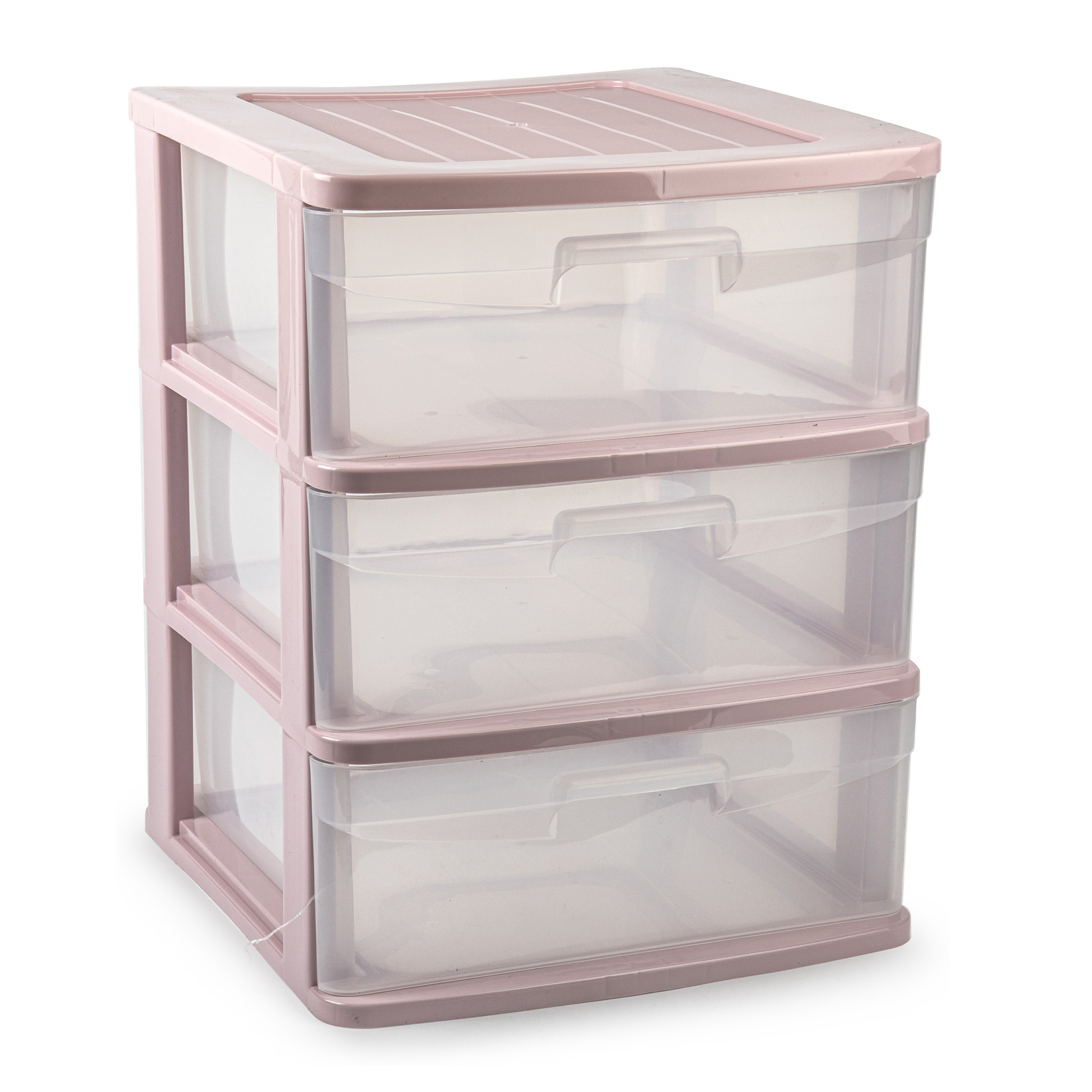 Ladeblokje-bureau organizer met 3x lades transparant-roze L39 x B40 x H49 cm plastic