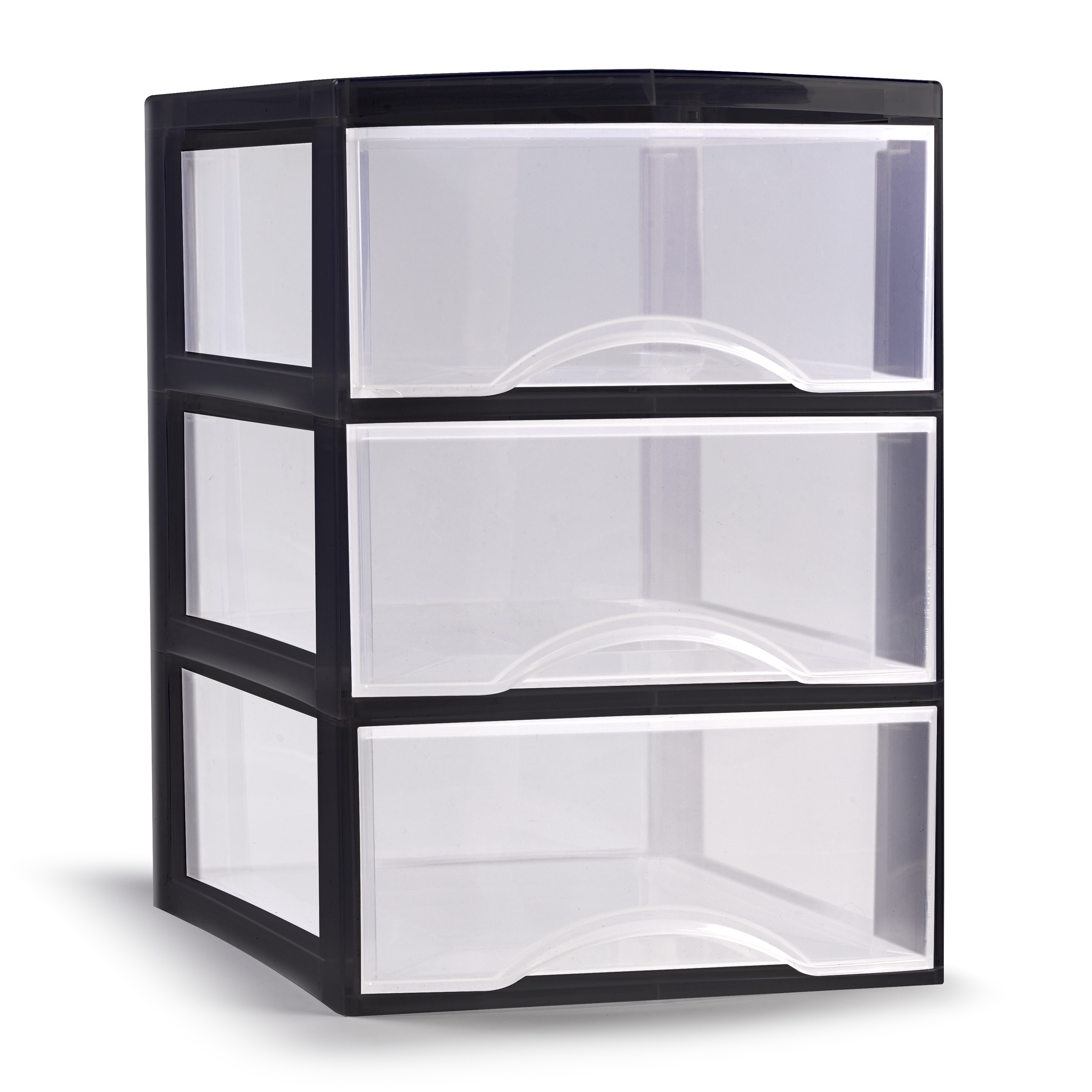 Ladeblokje-bureau organizer met 3x lades transparant-zwart L26 x B37 x H37 cm plastic
