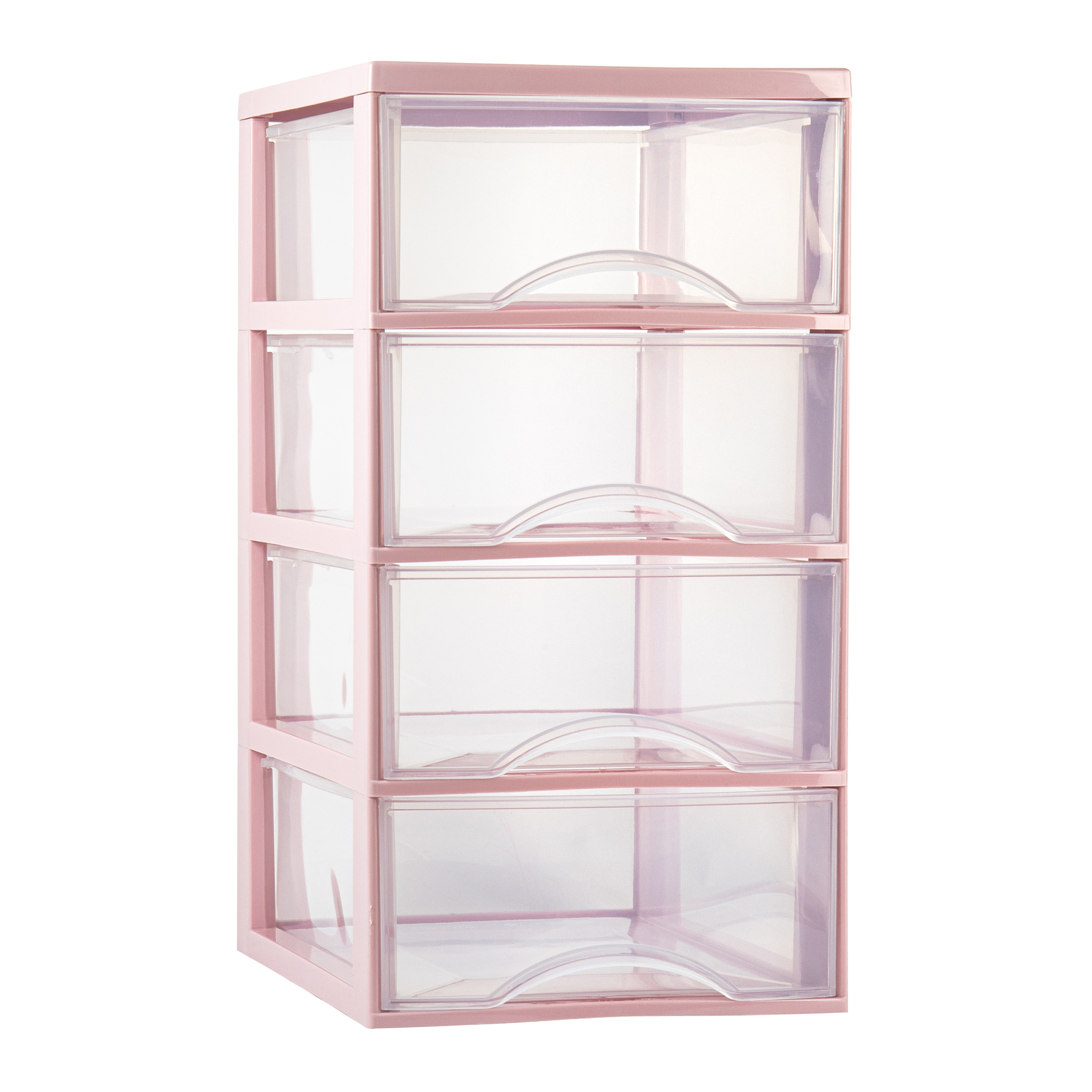 Ladeblokje-bureau organizer met 4x lades transparant-roze L26 x B36 x H49 cm plastic
