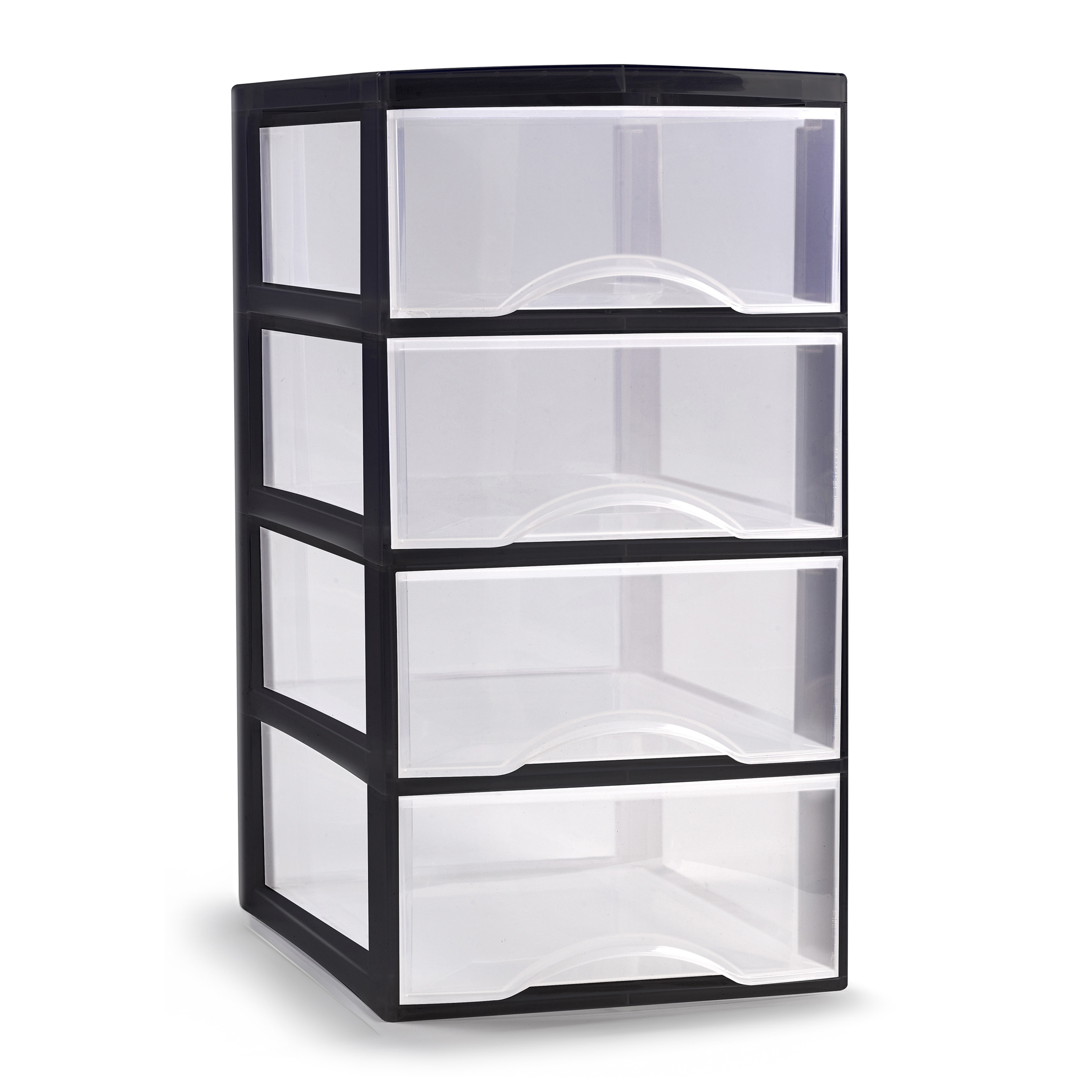 Ladeblokje-bureau organizer met 4x lades transparant-zwart L26 x B36 x H49 cm plastic