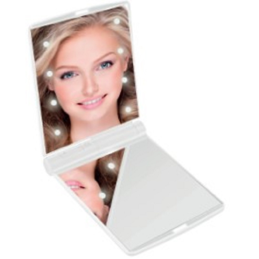 LED Make-up spiegel-handspiegel-zakspiegel wit 11,5 x 8,5 cm dubbelzijdig