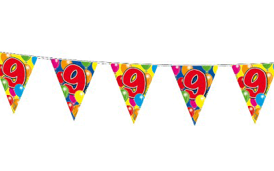 Birthday deco set 9 years 50x balloons and 2x bunting flags 10 meters