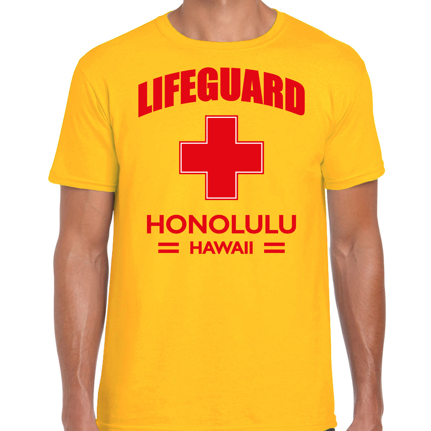 Lifeguard- strandwacht verkleed t-shirt-shirt Lifeguard Honolulu Hawaii geel voor heren