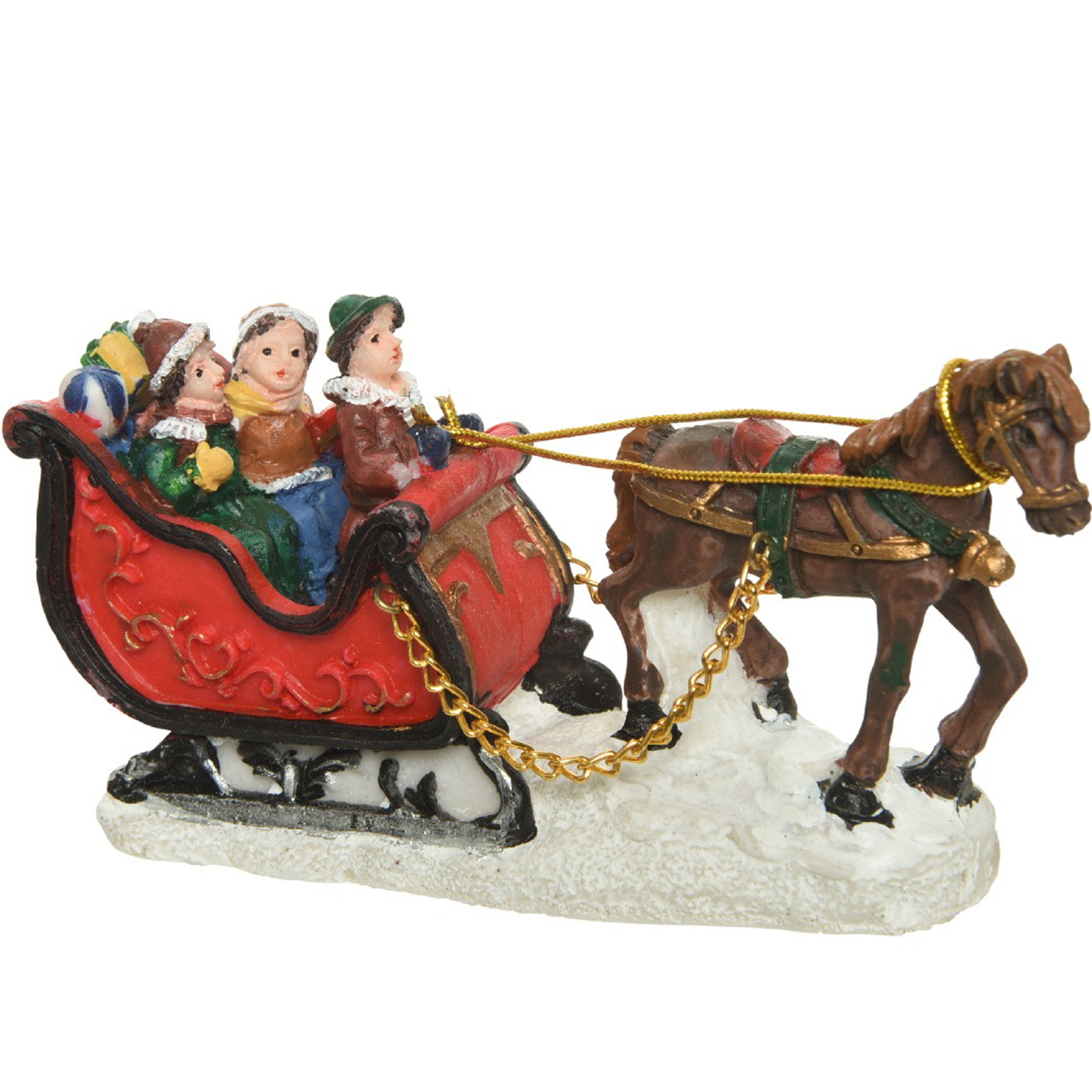 Lumineo Kerstbeeldjes-kerstdorp figuurtjes slee met paard 12 cm