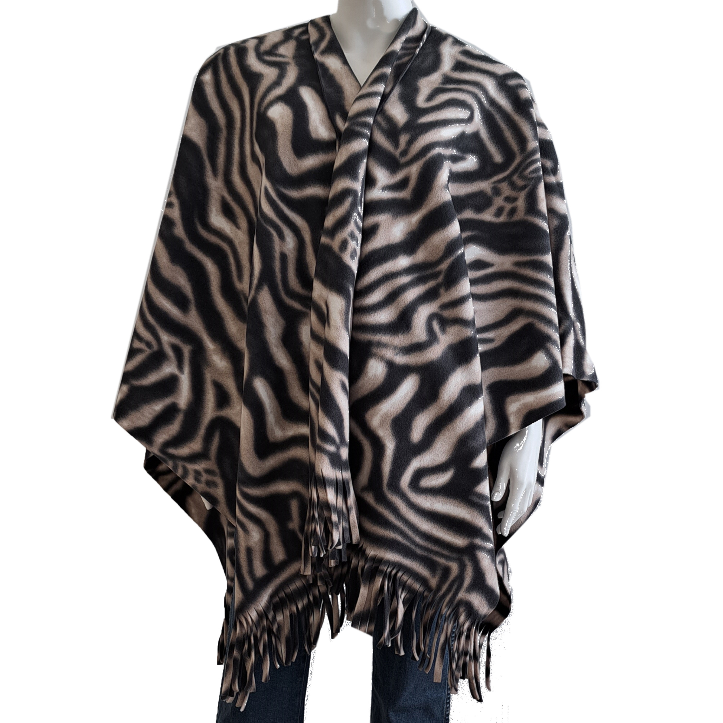 Luxe omslagdoek-poncho zebra print 180 x 140 cm fleece Dameskleding accessoires