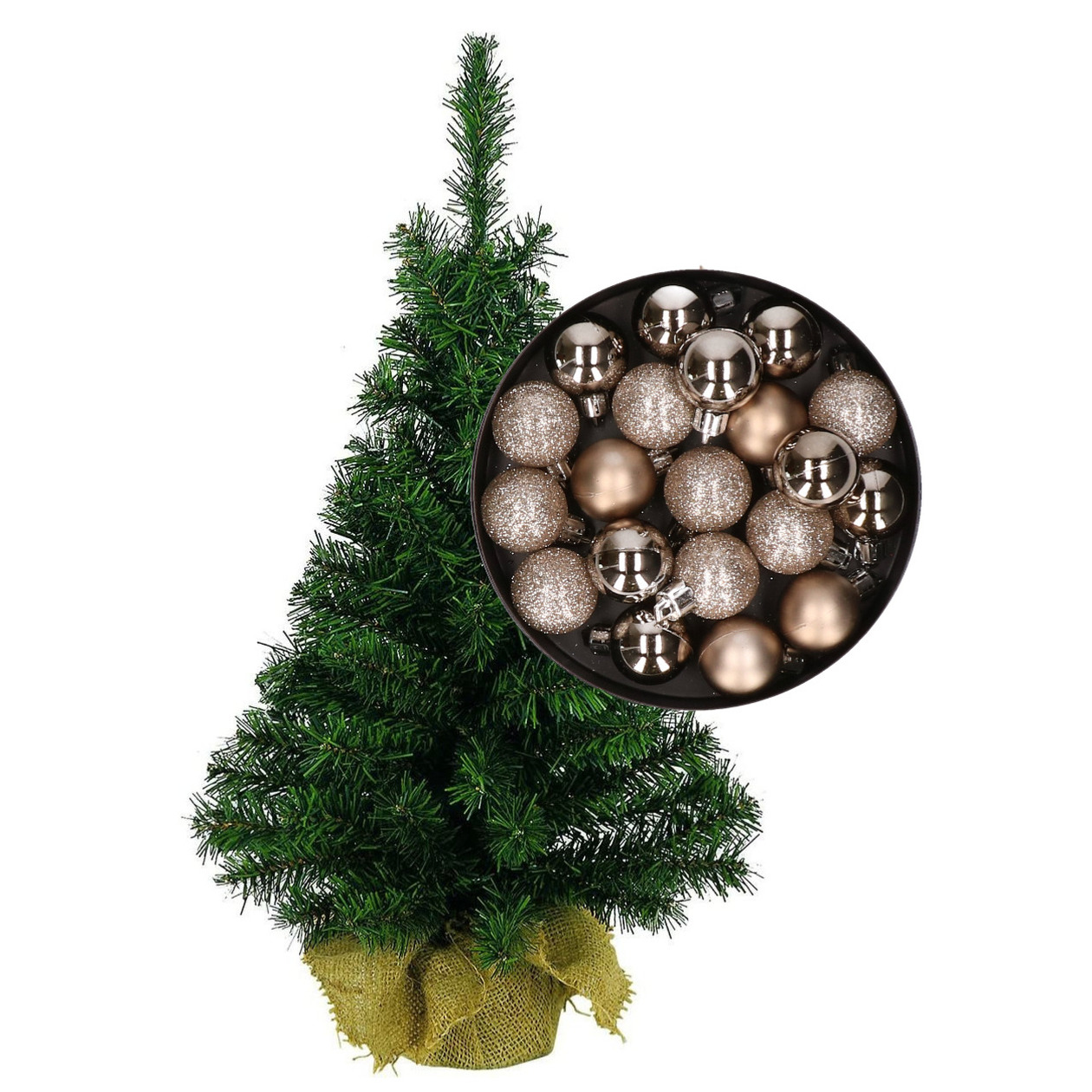 Mini kerstboom-kunst kerstboom H75 cm inclusief kerstballen champagne