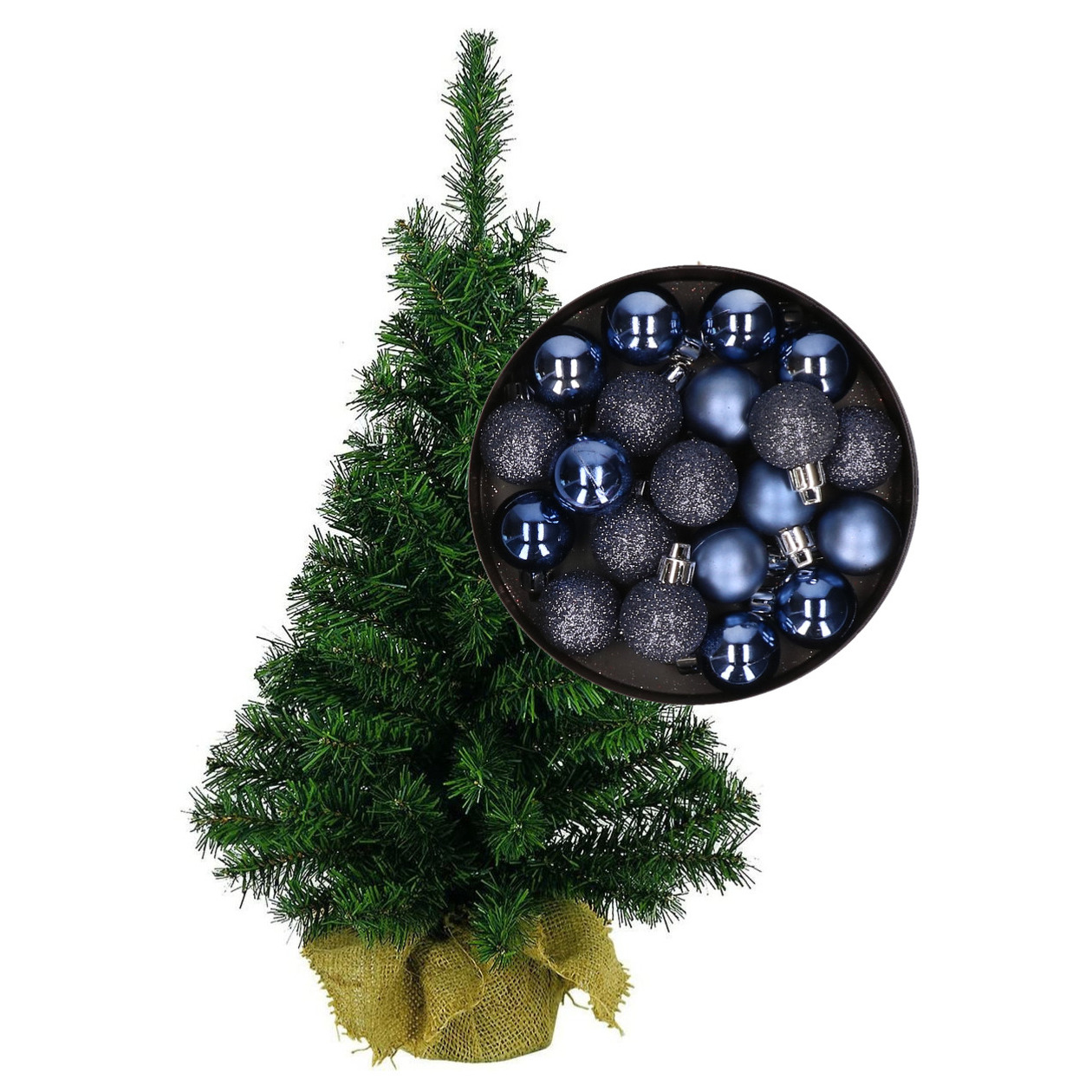 Mini kerstboom-kunst kerstboom H75 cm inclusief kerstballen donkerblauw