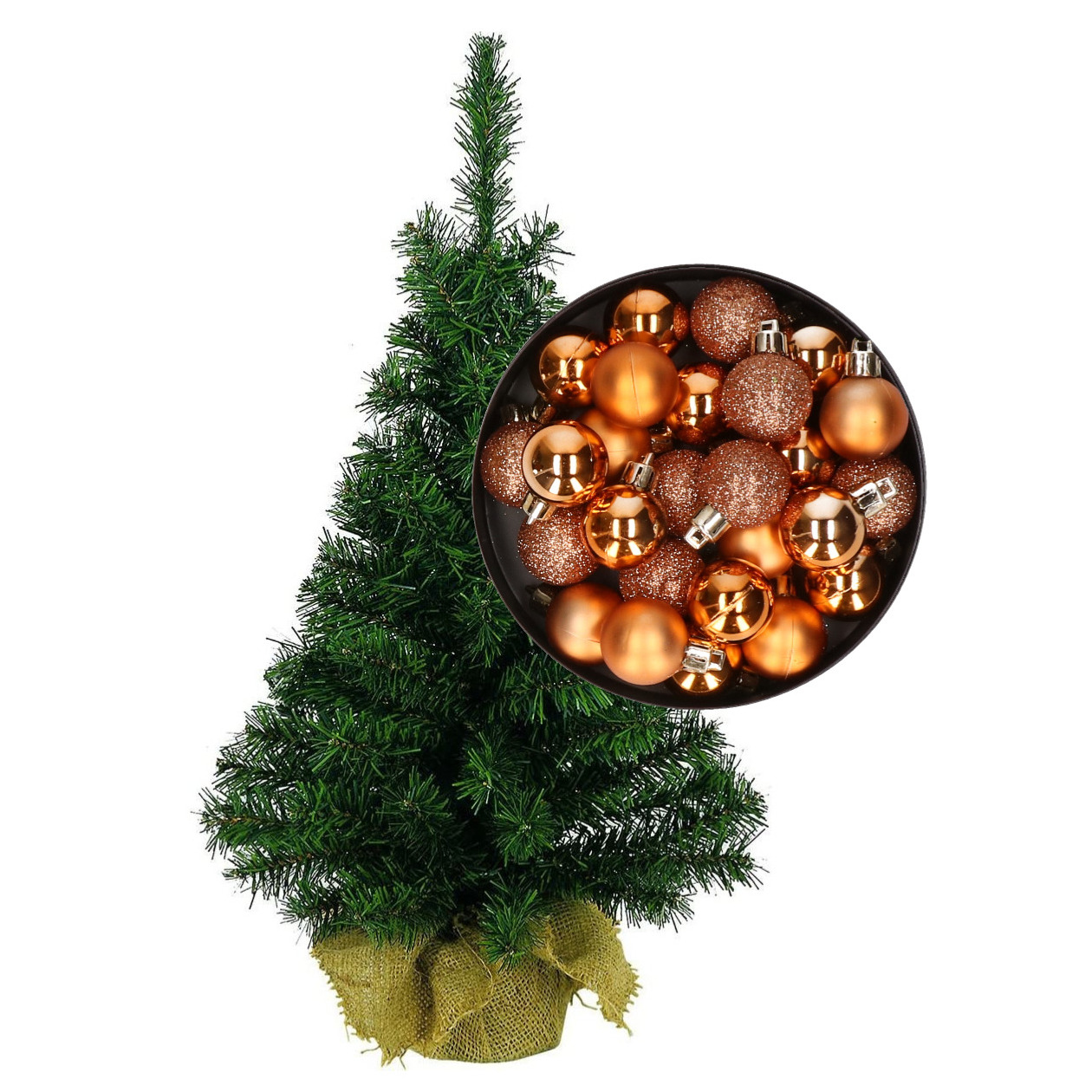 Mini kerstboom-kunst kerstboom H75 cm inclusief kerstballen koper