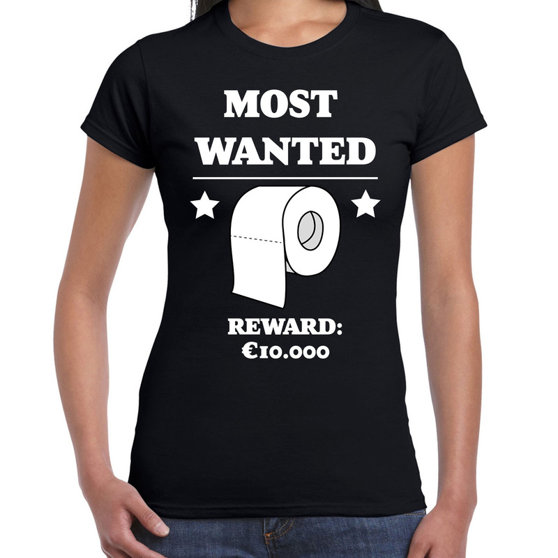 Most wanted toilet papier reward 10.000 tekst shirt zwart dames