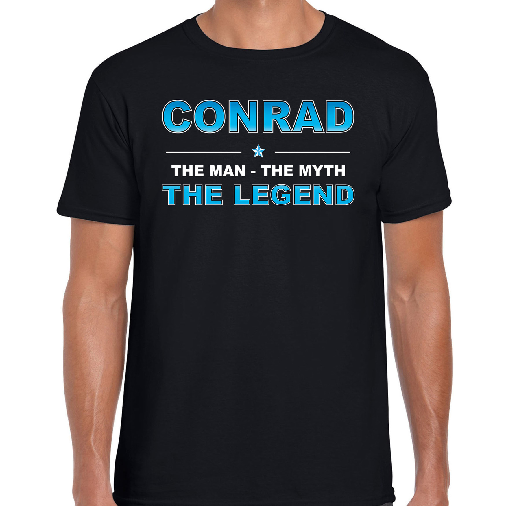 Naam cadeau t-shirt Conrad the legend zwart voor heren