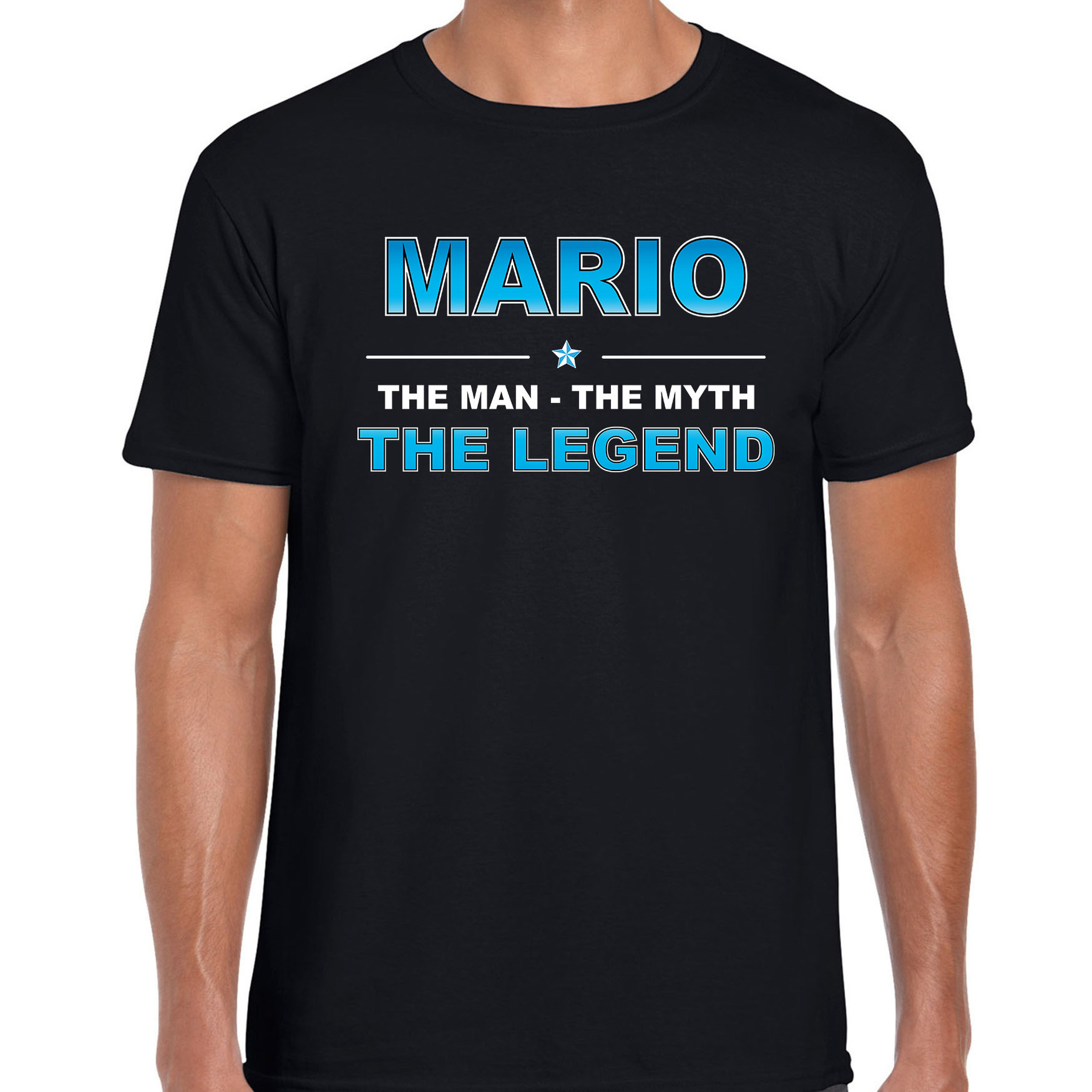 Naam cadeau t-shirt Mario the legend zwart voor heren