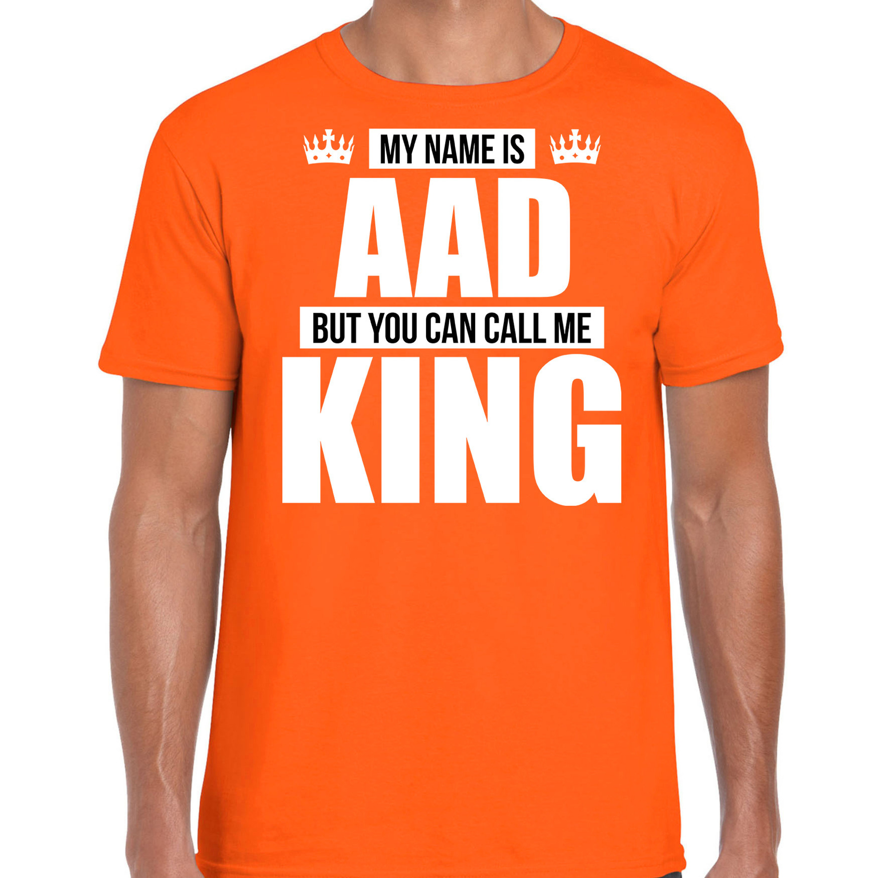 Naam cadeau t-shirt my name is Aad - but you can call me King oranje voor heren