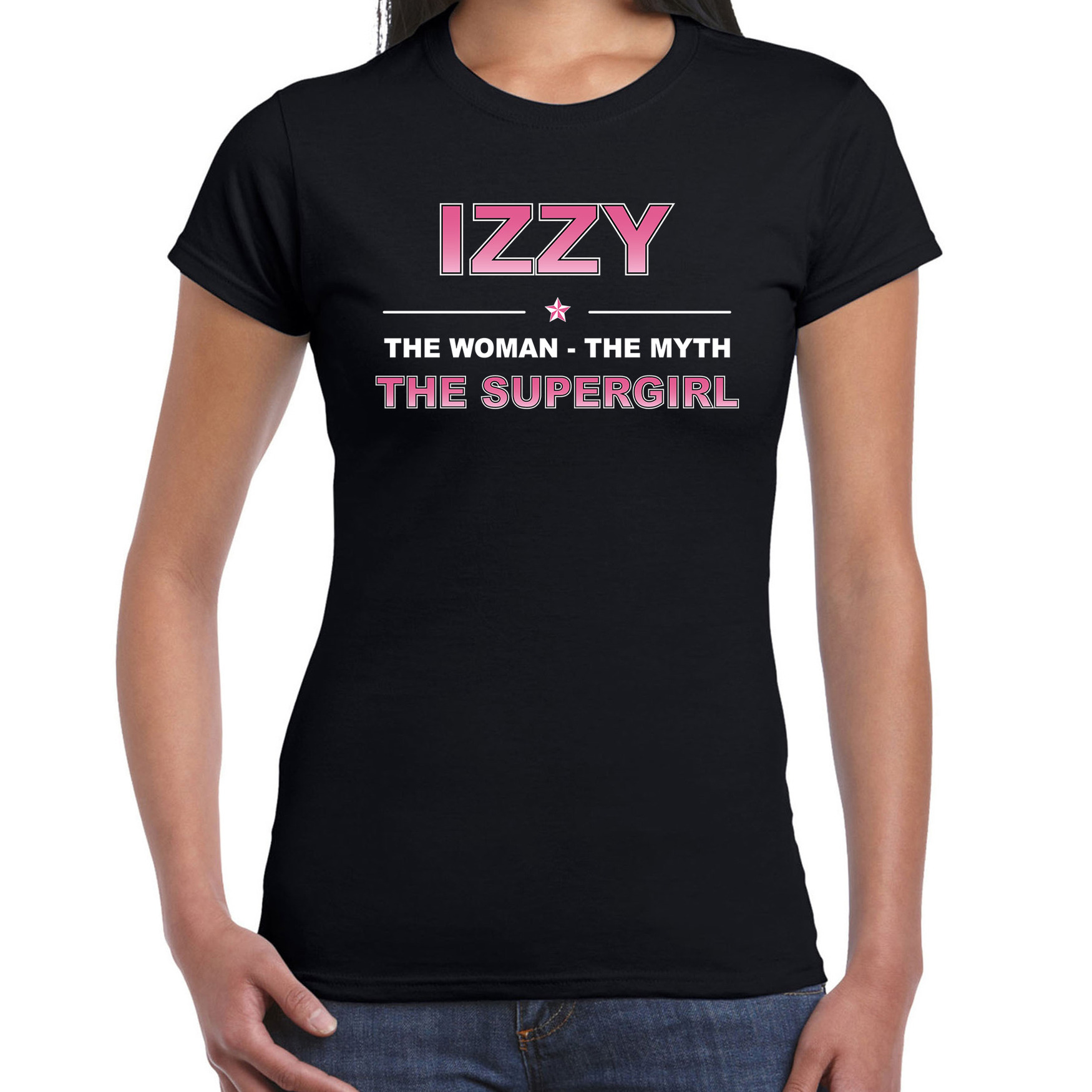 Naam cadeau t-shirt-shirt Izzy the supergirl zwart voor dames