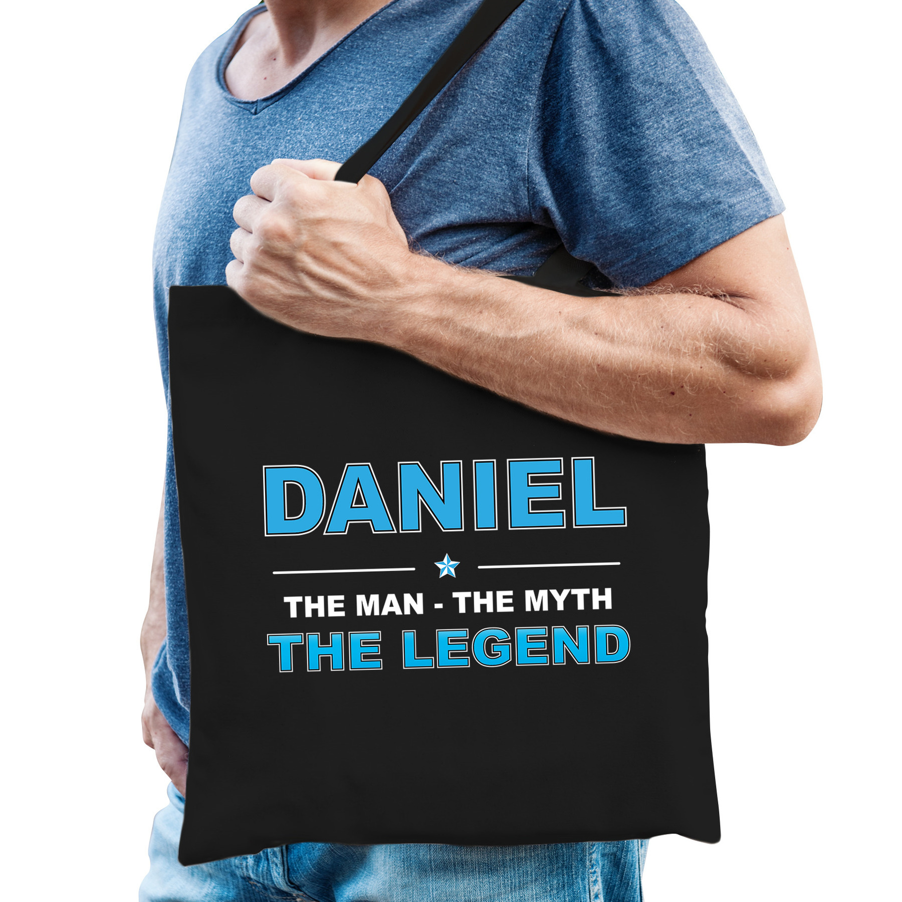 Naam cadeau tas Daniel the legend zwart voor heren