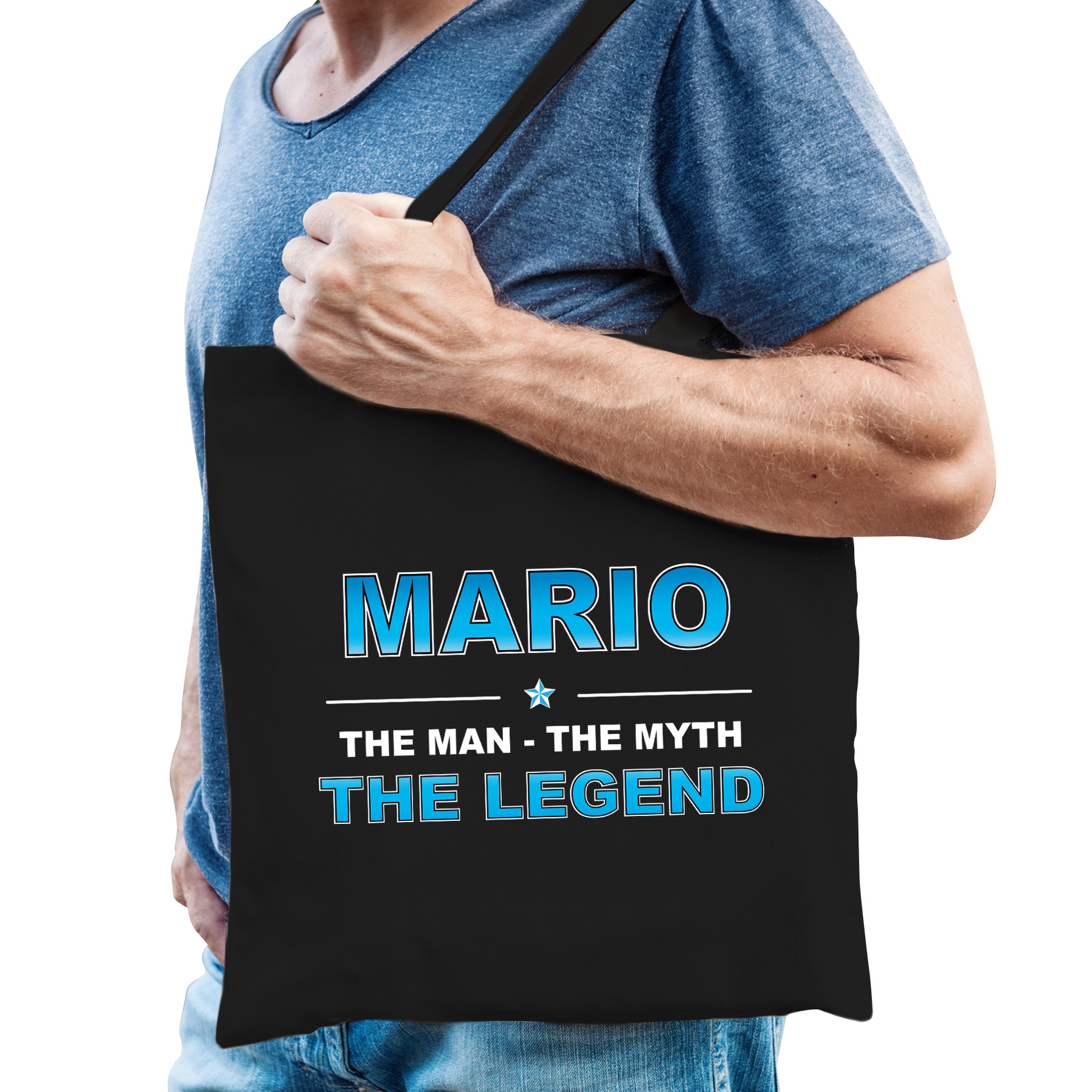 Naam cadeau tas Mario the legend zwart voor heren