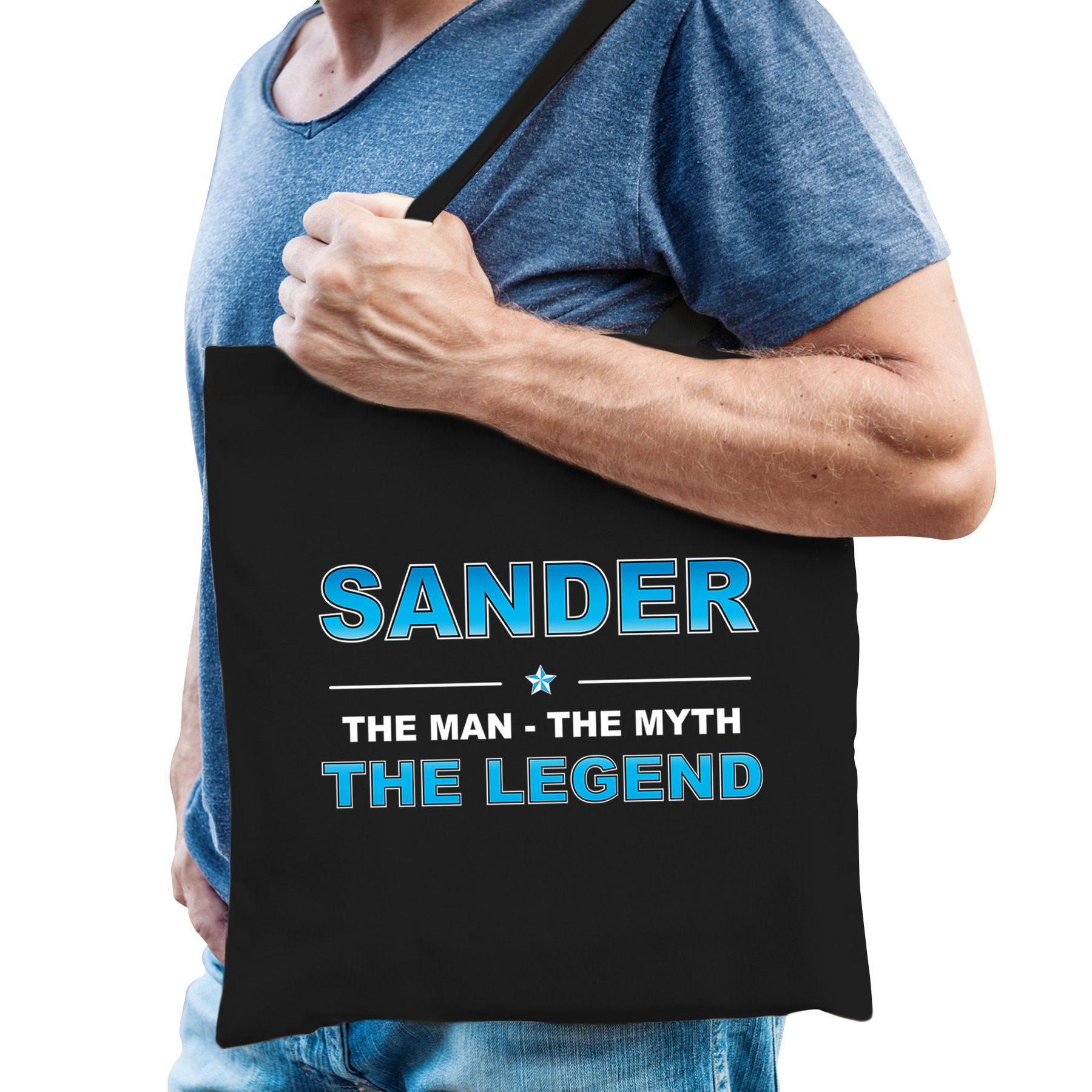 Naam cadeau tas Sander the legend zwart voor heren