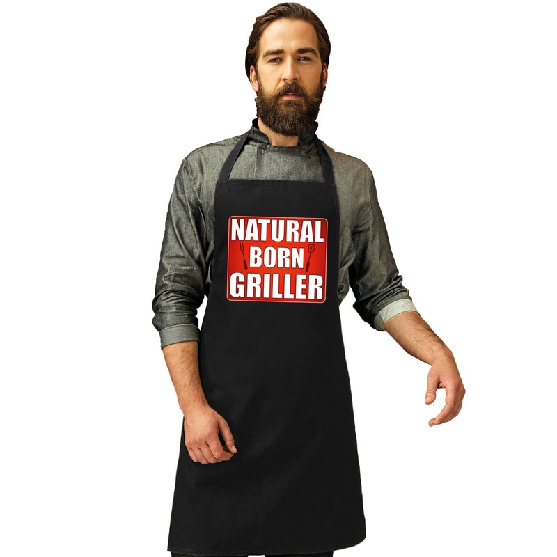 Natrural born griller barbecueschort- keukenschort zwart heren