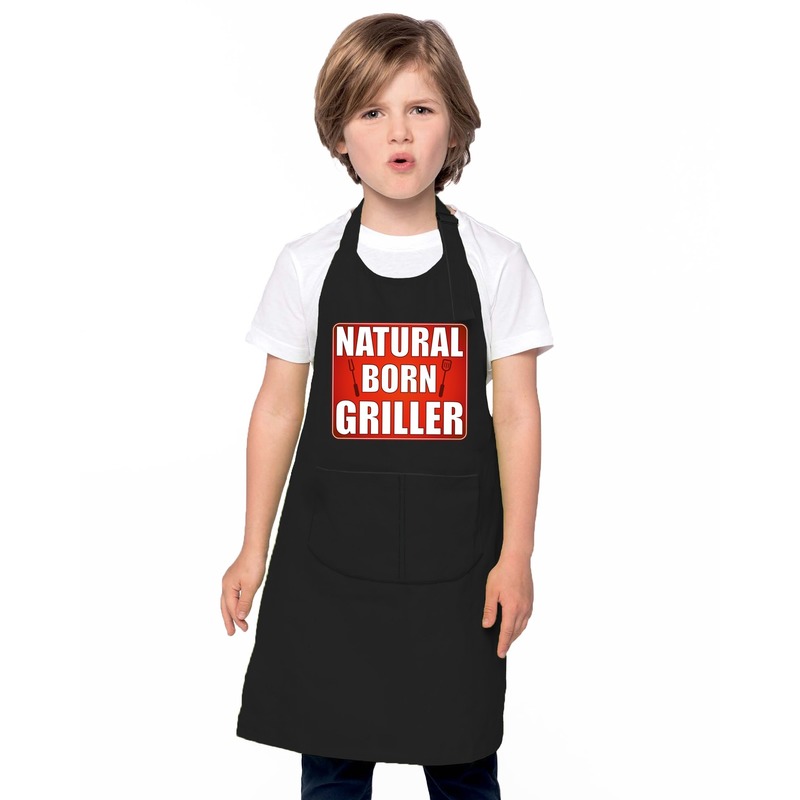 Natural born griller barbecueschort- keukenschort zwart kindere