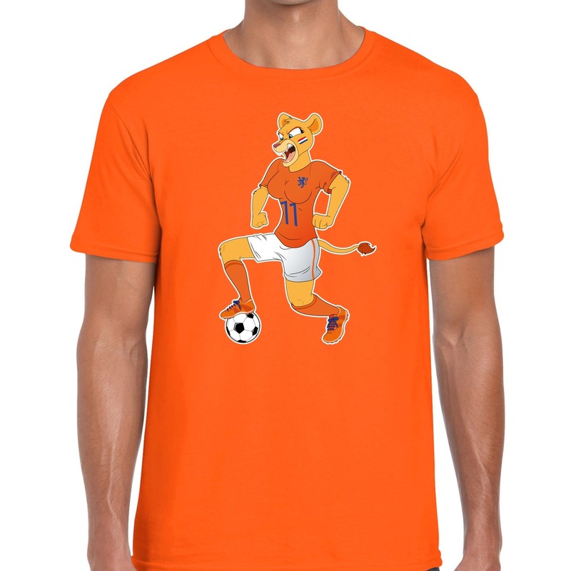 Nederland supporter t-shirt Leeuwin met voetbal oranje heren