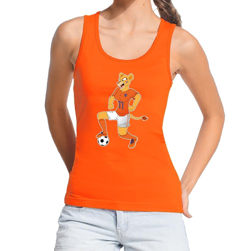 Nederland supporter tanktop Leeuwin met voetbal oranje dames
