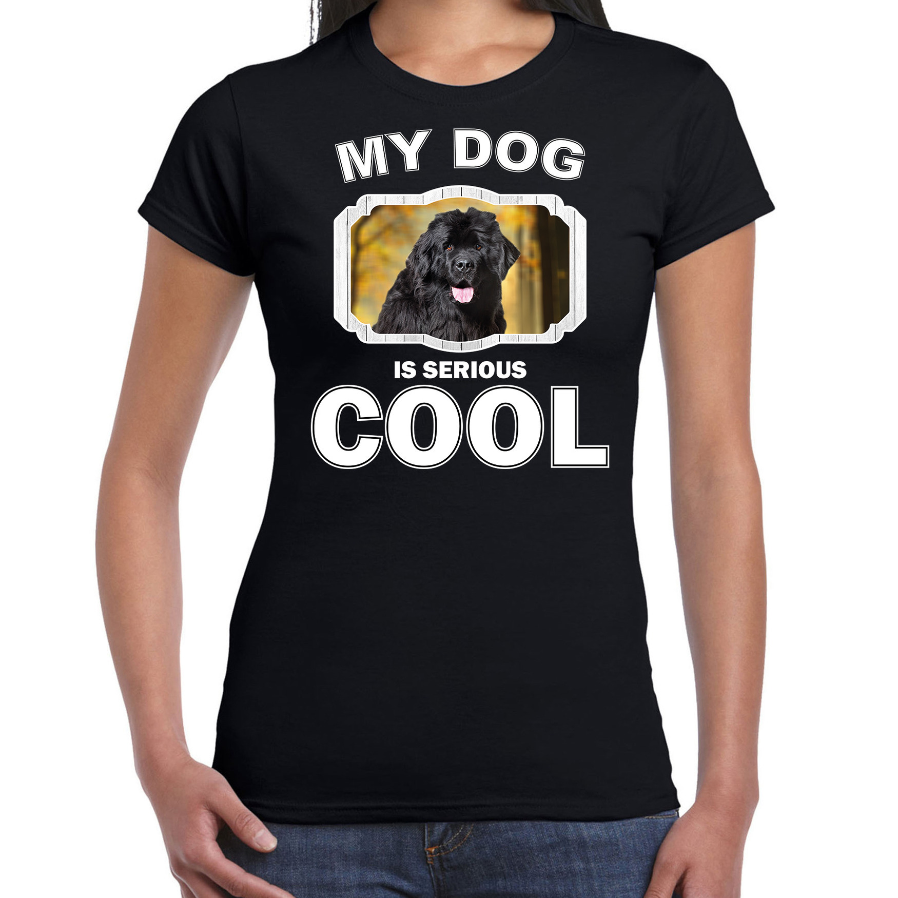 Newfoundlanders honden t-shirt my dog is serious cool zwart voor dames
