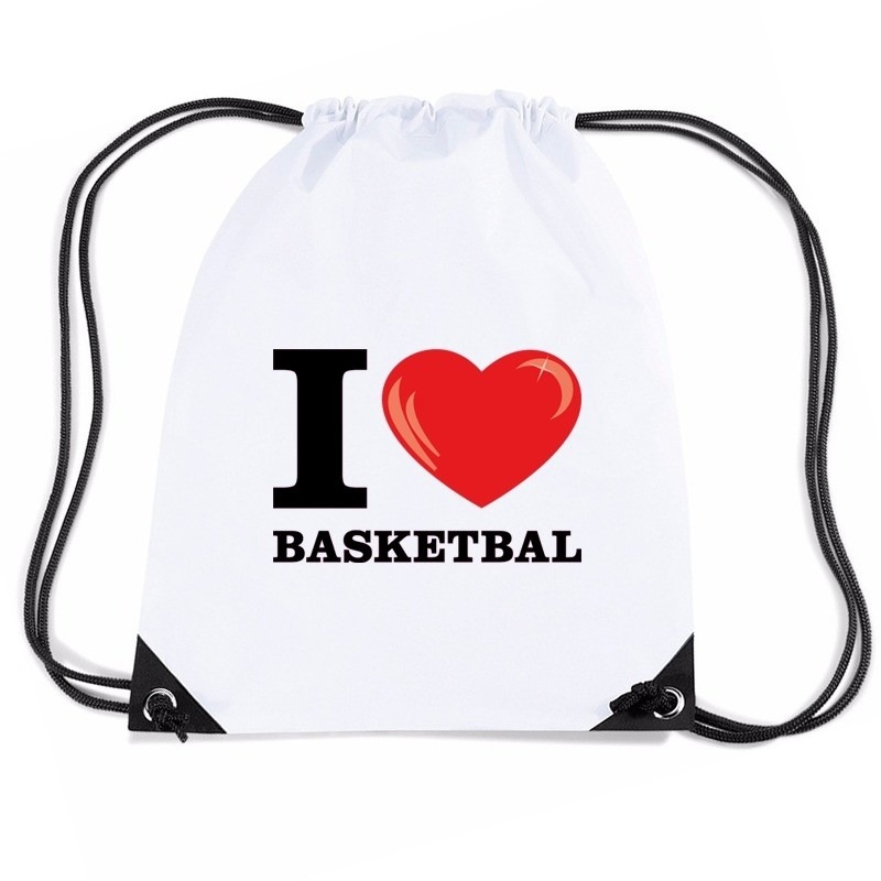 Nylon I love basketbal rugzak wit met rijgkoord