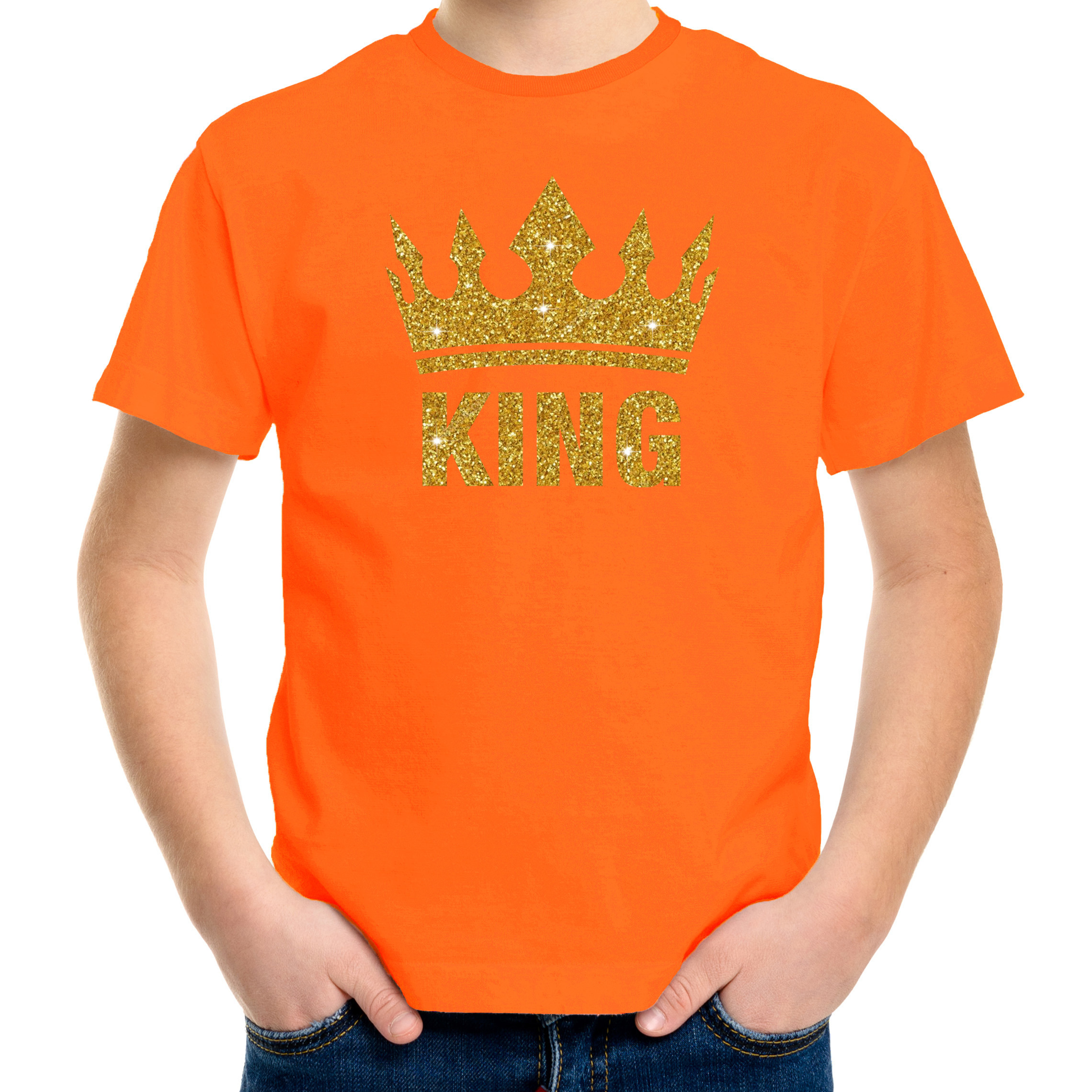 Oranje King gouden glitter kroon t-shirt kinderen