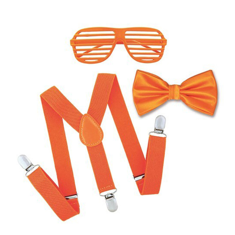 Oranje-Koningsdag supporters verkleed set heren-dames bril-bretels-vlinderdas