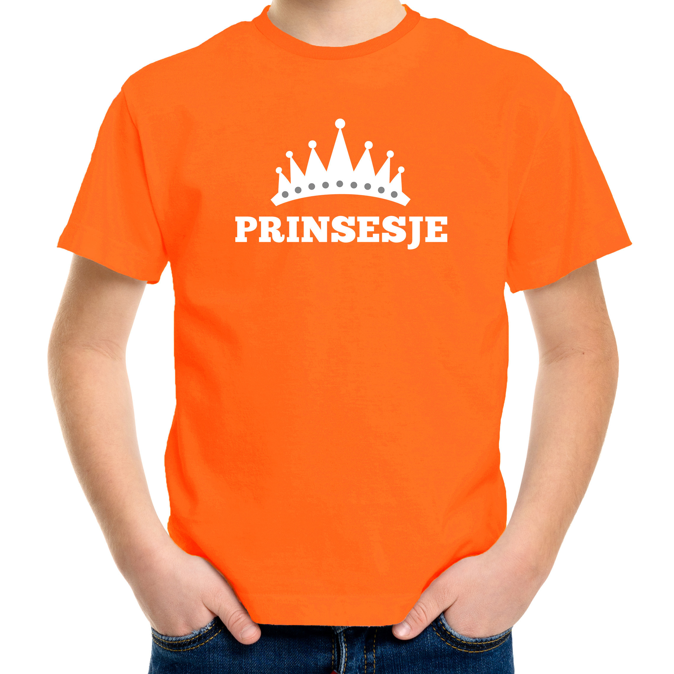 Oranje Prinsesje met kroon t-shirt meisjes