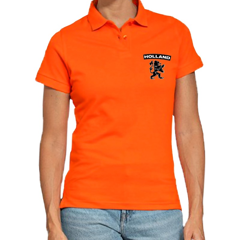 Oranje supporter poloshirt Holland met leeuw oranje voor dames
