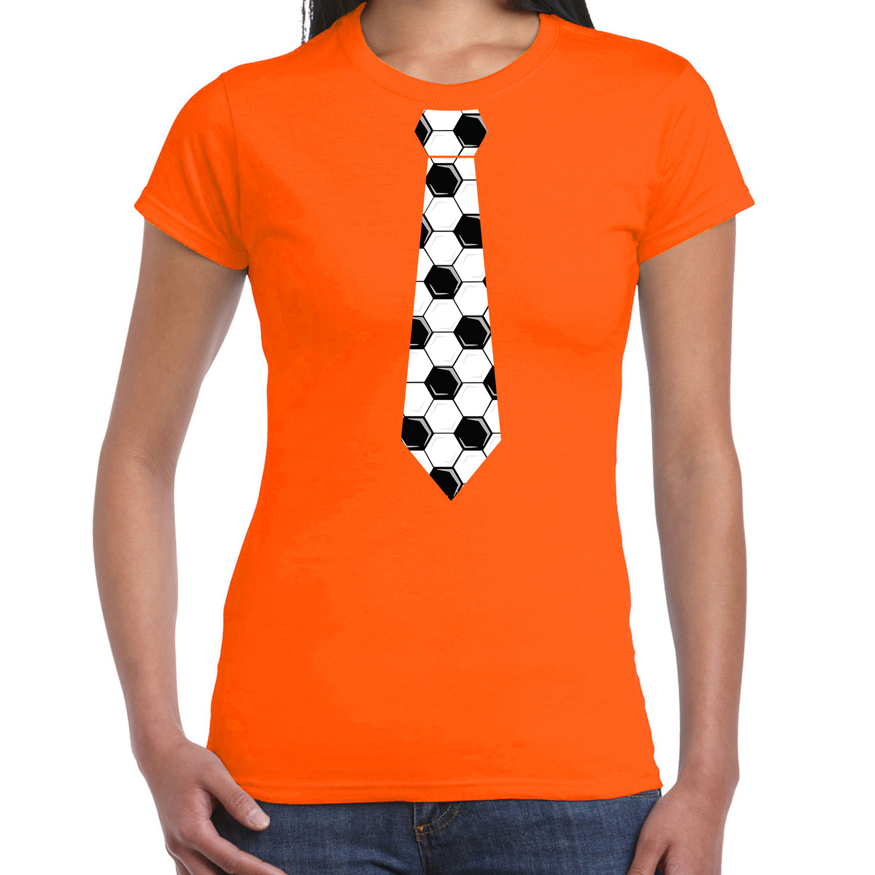 Oranje t-shirt Holland-Nederland supporter voetbal stropdas EK- WK voor dames