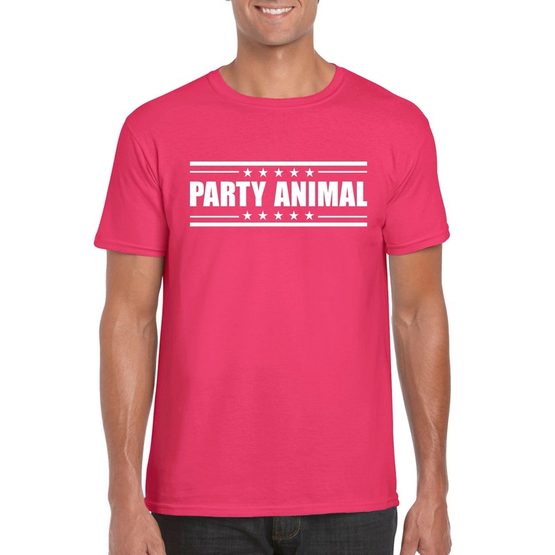 Party animal t-shirt fuchsia roze heren