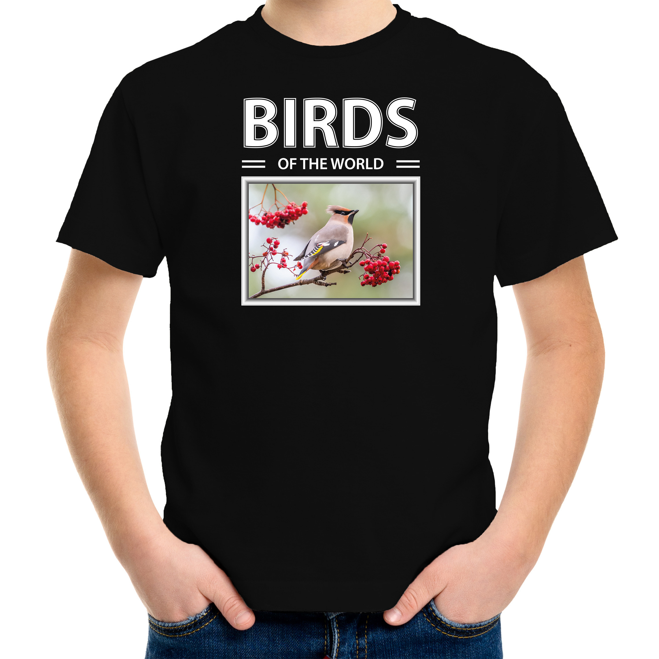 Pestvogels t-shirt met dieren foto birds of the world zwart voor kinderen