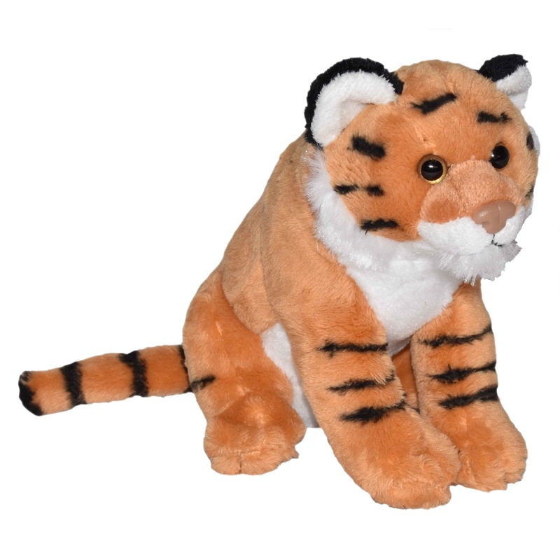 Pluche bruine tijger knuffel met geluid 20 cm speelgoed