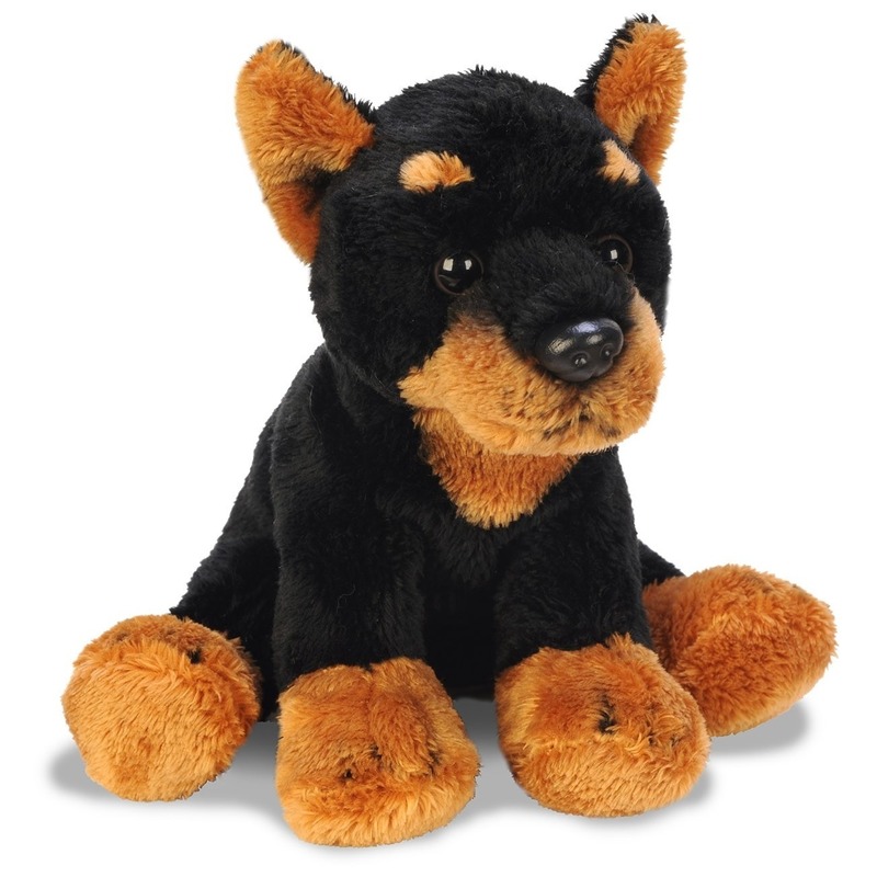 Pluche zwart-bruine doberman honden knuffel 13 cm speelgoed
