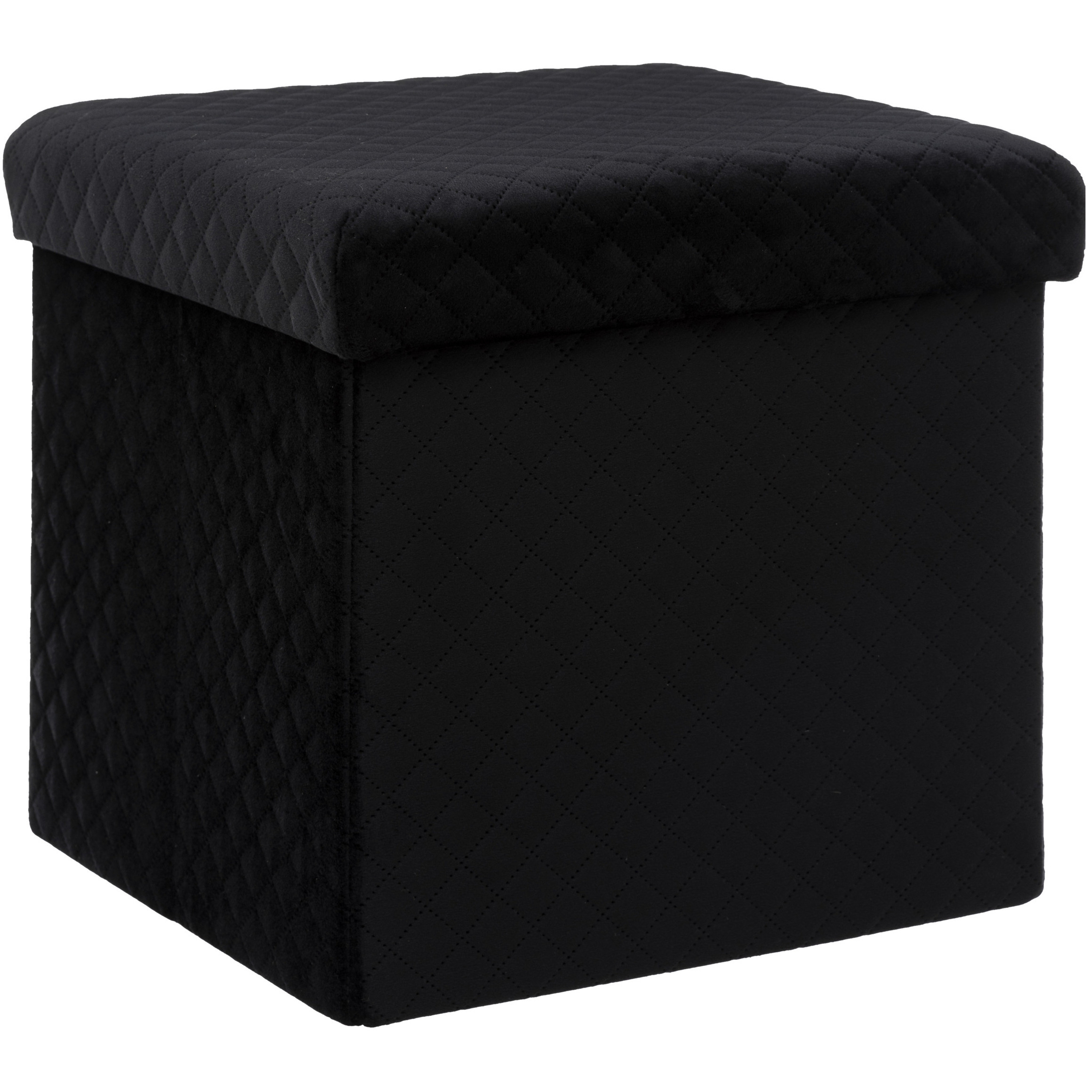 Poef-hocker opbergbox fluweel zwart kunststof-mdf 31 x 31 x 31 cm opvouwbaar