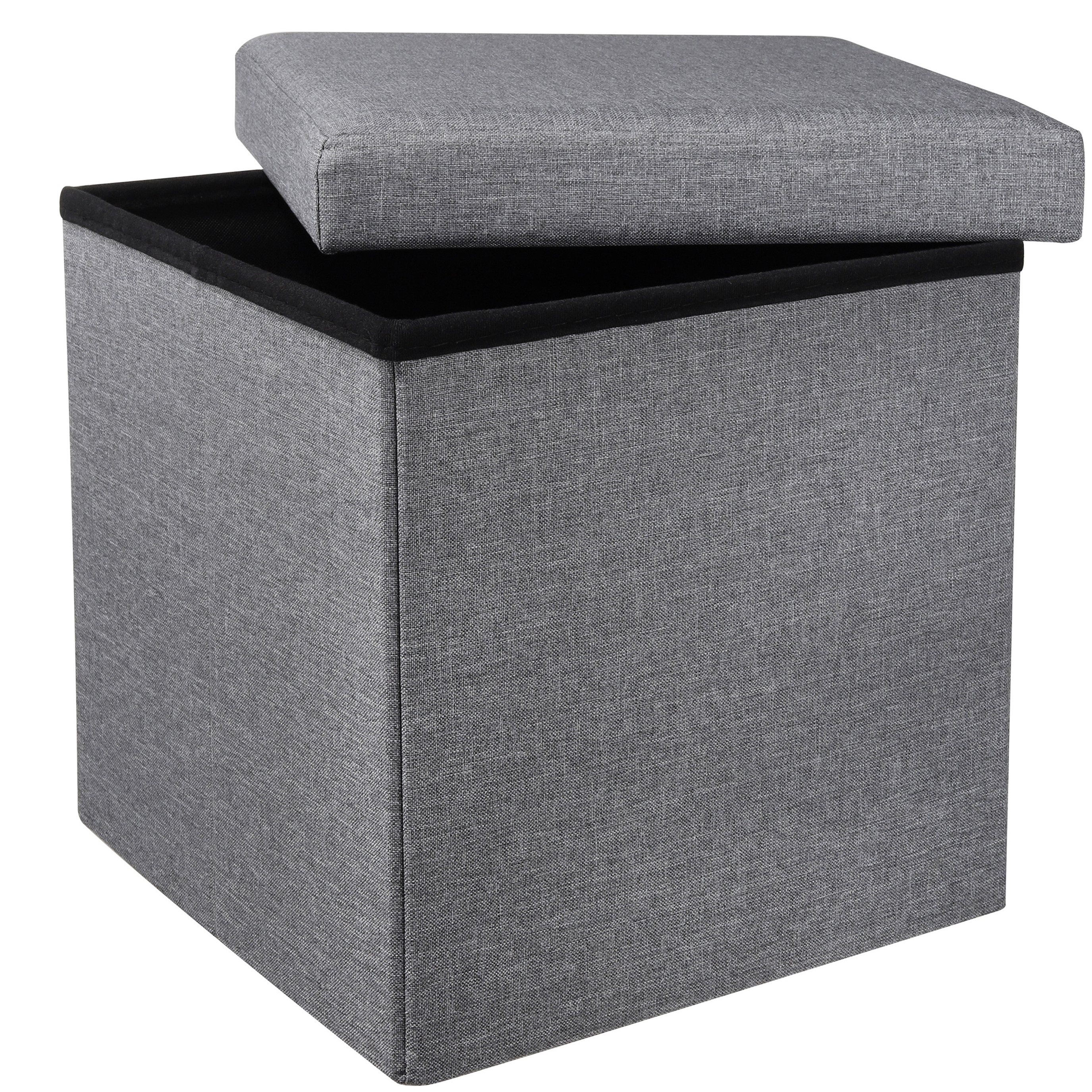 Poef hocker opbergbox grijs polyester-mdf 38 x 38 cm opvouwbaar