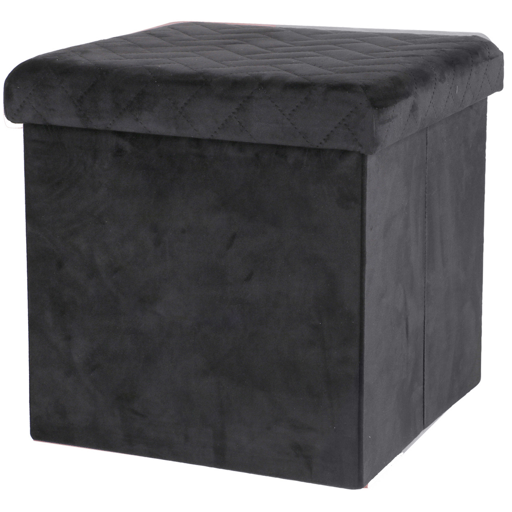 Poef-hocker opbergbox zit krukje velvet zwart polyester-mdf 38 x 38 cm opvouwbaar