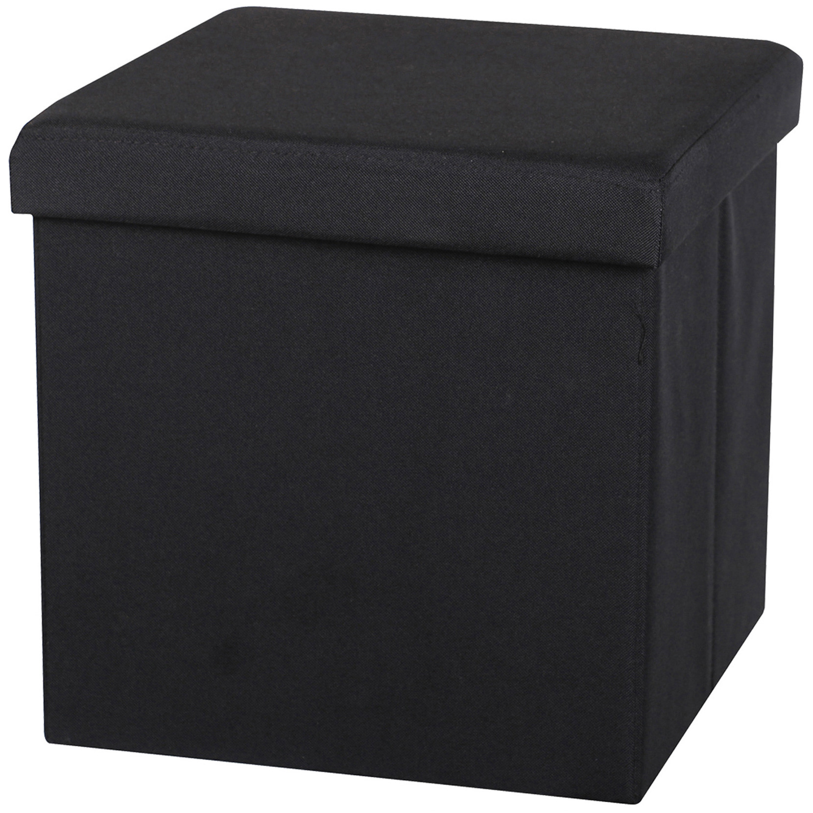 Poef-hocker opbergbox zit krukje zwart linnen-mdf 37 x 37 cm opvouwbaar
